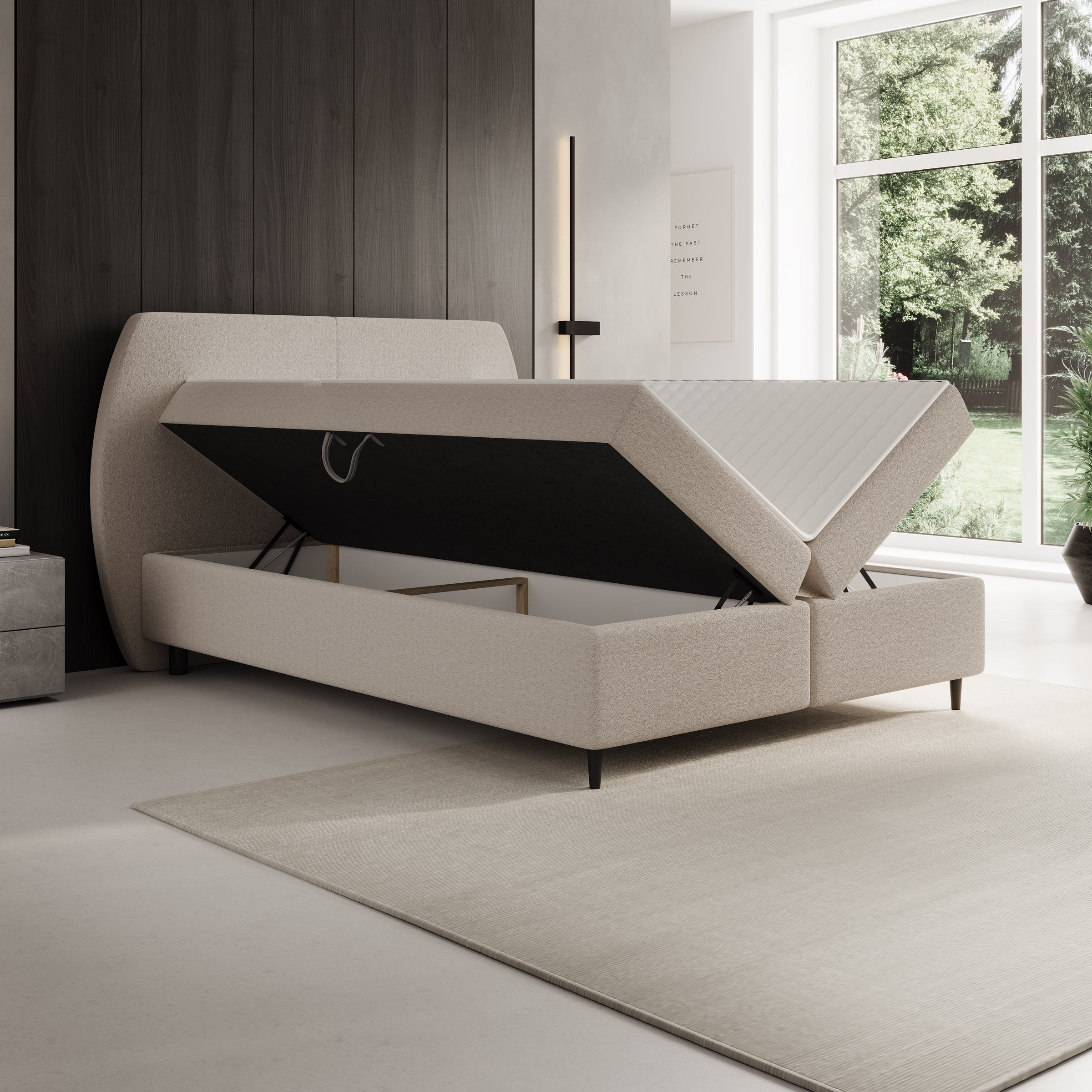 Marvella - Boxspring met opbergruimte - Stof taupe - 160x200