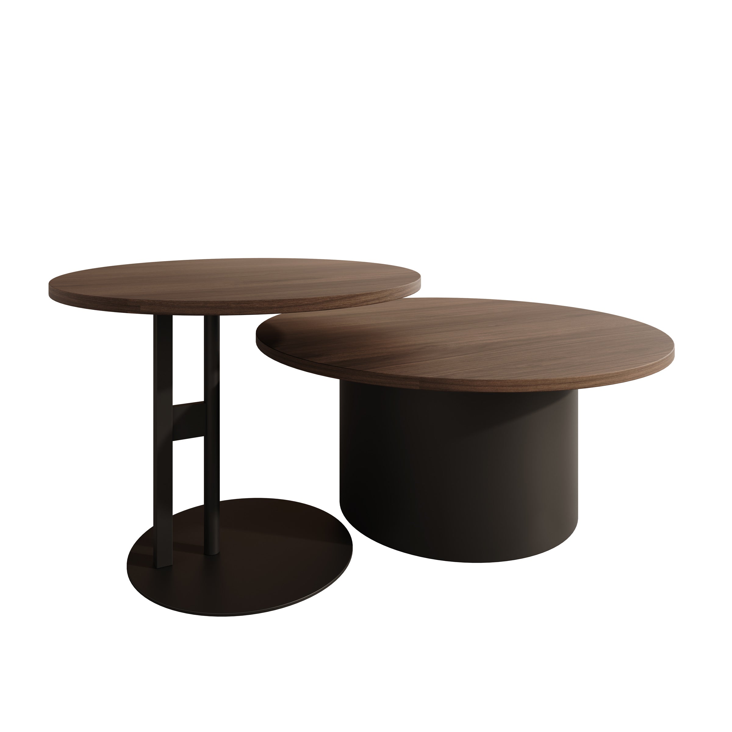 Mastro - Salontafel set van 2 - Zwart / Donker eikenpatroon - 58-75 cm