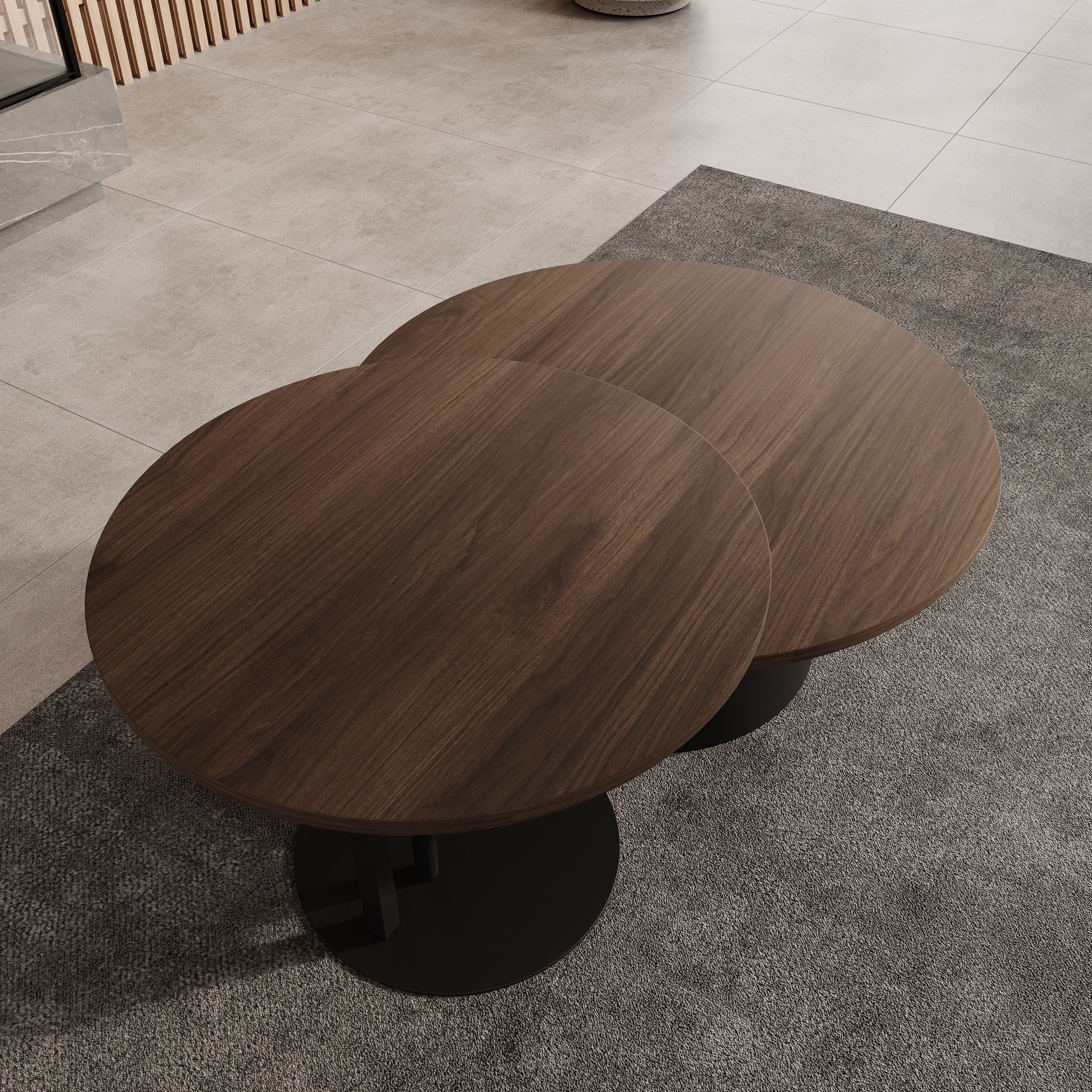 Mastro - Salontafel set van 2 - Zwart / Donker eikenpatroon - 58-75 cm