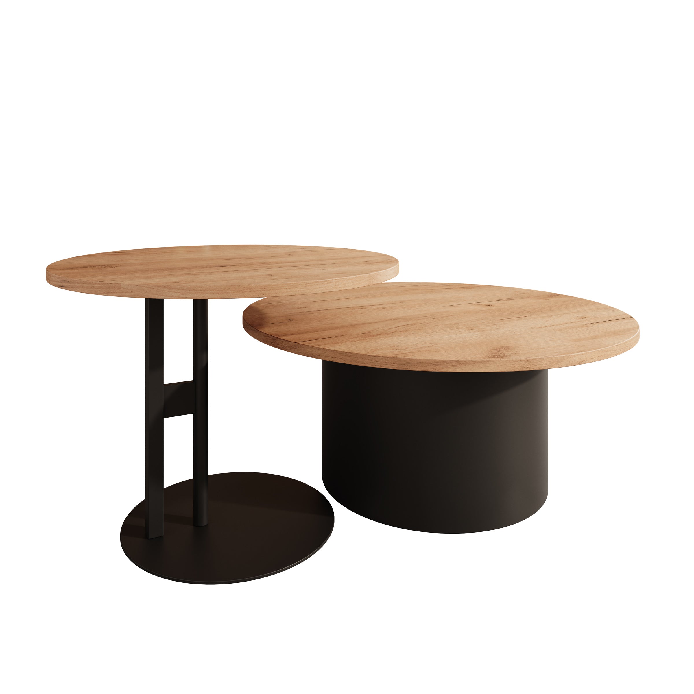 Mastro - Salontafel set van 2 - Zwart / Eikenpatroon - 58-75