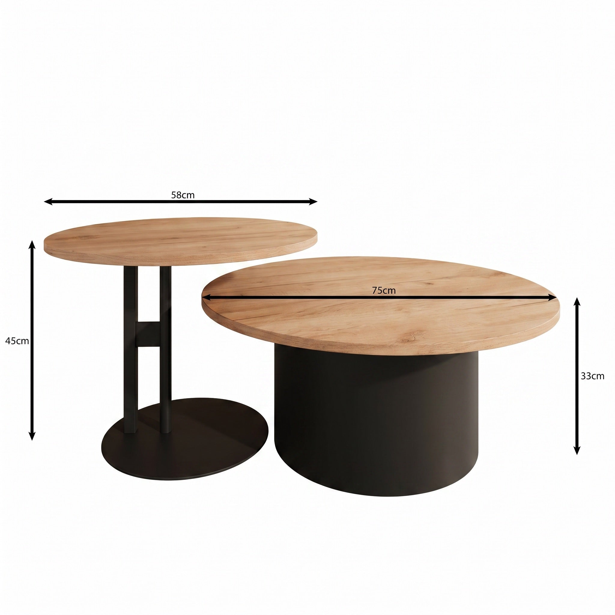 Mastro - Salontafel set van 2 - Zwart / Eikenpatroon - 58-75
