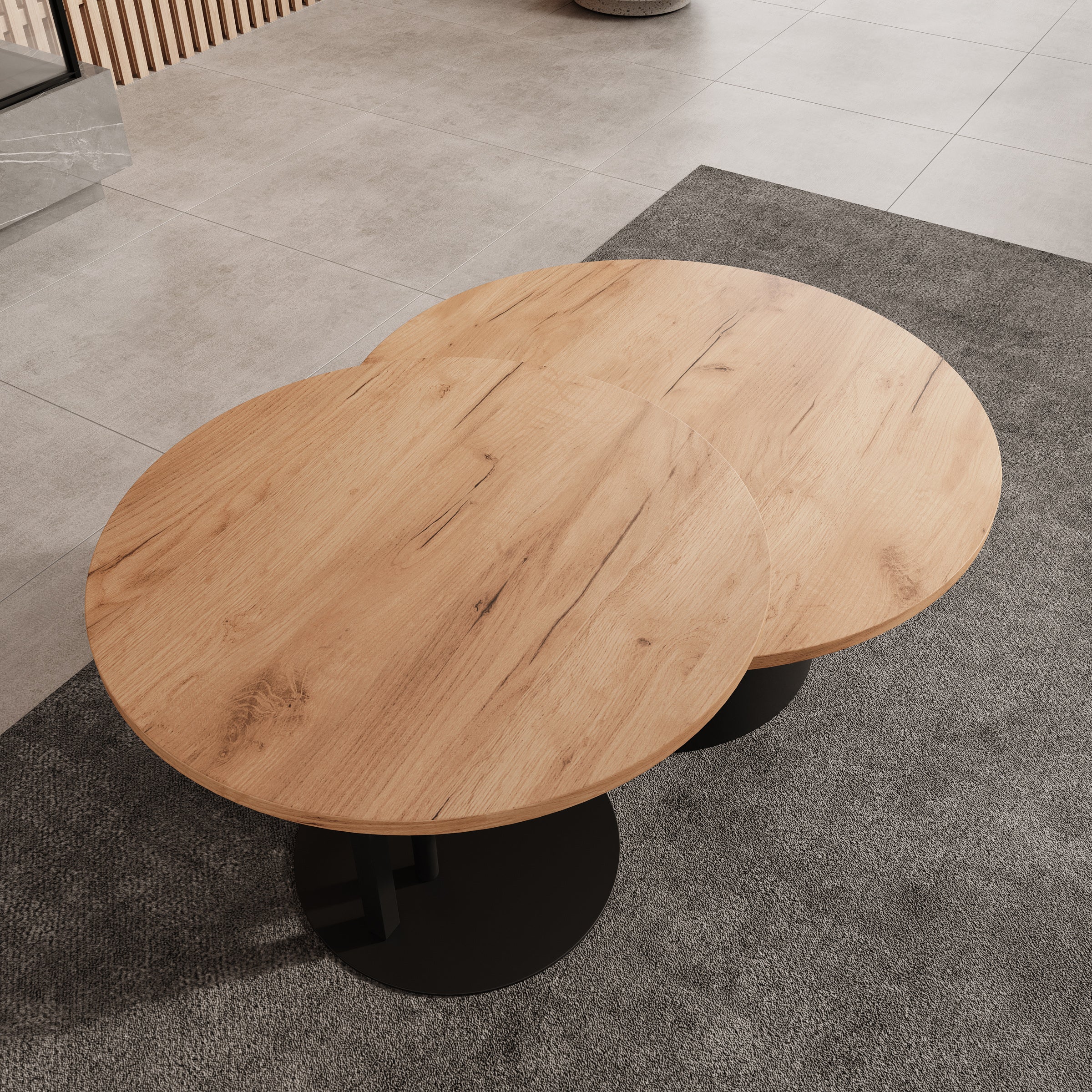 Mastro - Salontafel set van 2 - Zwart / Eikenpatroon - 58-75