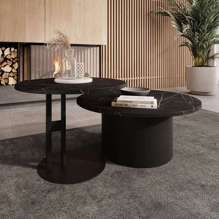 Mastro - Salontafel set van 2 - Zwart / Zwart marmerlook - 58-75 cm