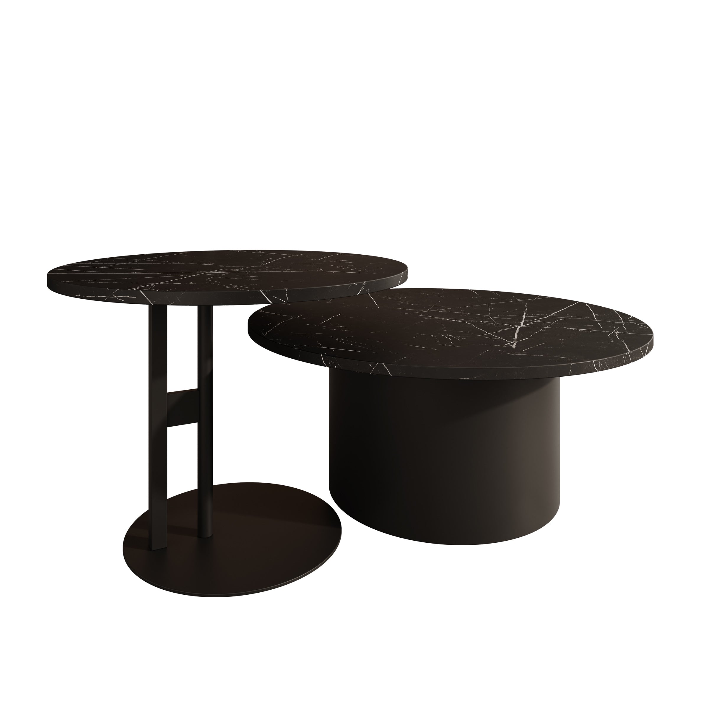 Mastro - Salontafel set van 2 - Zwart / Zwart marmerlook - 58-75 cm