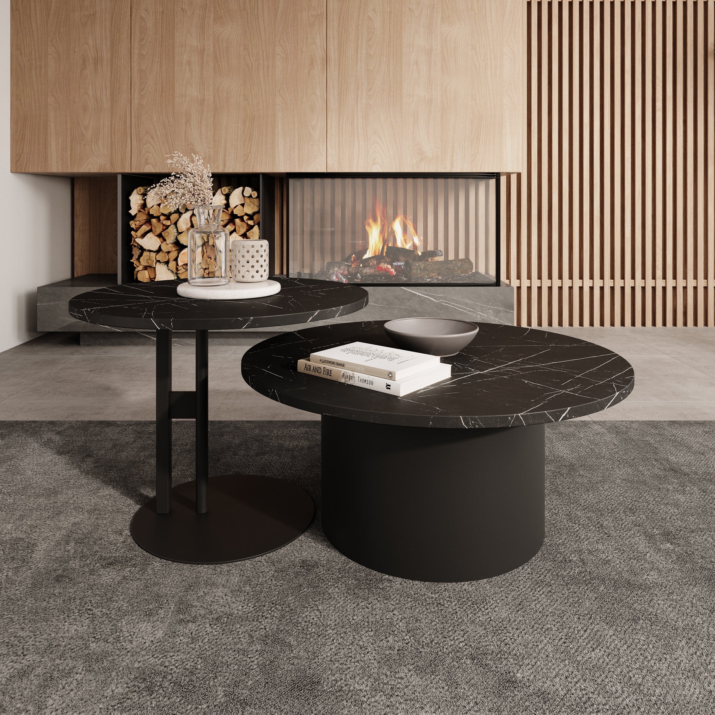 Mastro - Salontafel set van 2 - Zwart / Zwart marmerlook - 58-75 cm