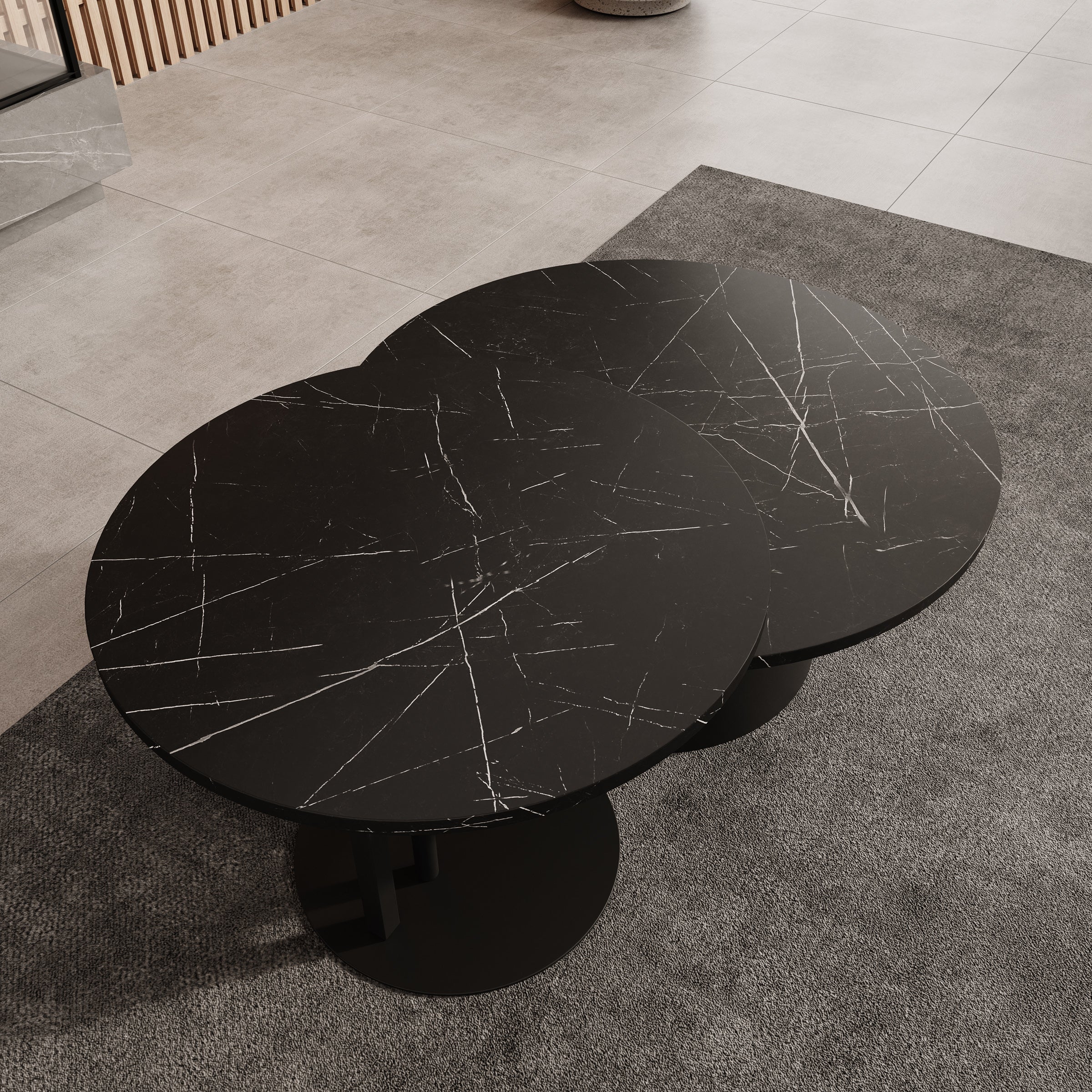 Mastro - Salontafel set van 2 - Zwart / Zwart marmerlook - 58-75 cm