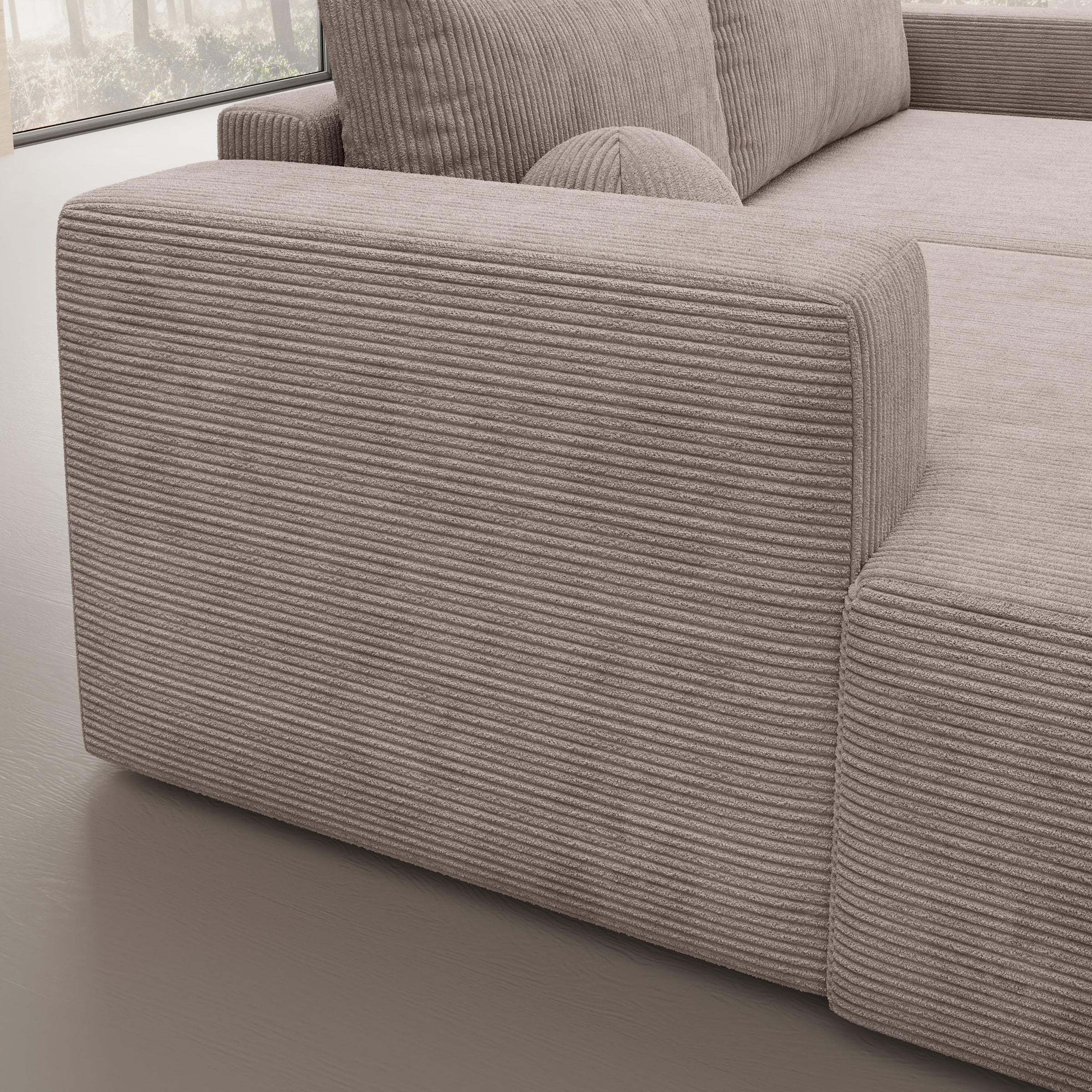 Mavana - Hoekbank 2-zits met chaise longue - Ribstof beige - Links