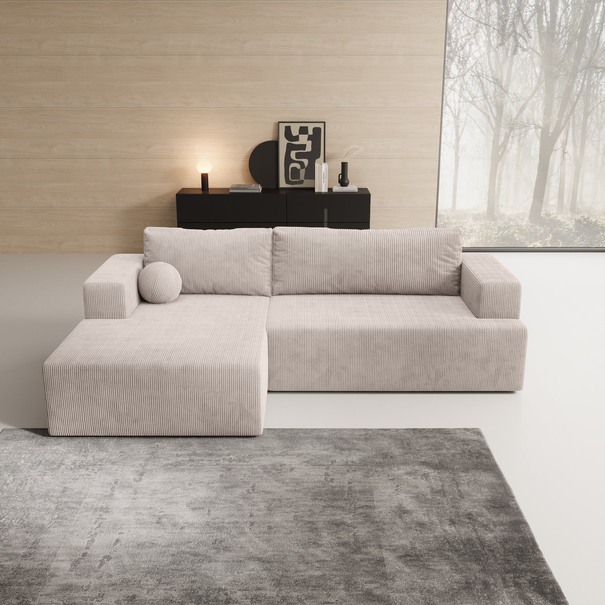 Mavana - Hoekbank 2-zits met chaise longue - Ribstof beige - Links
