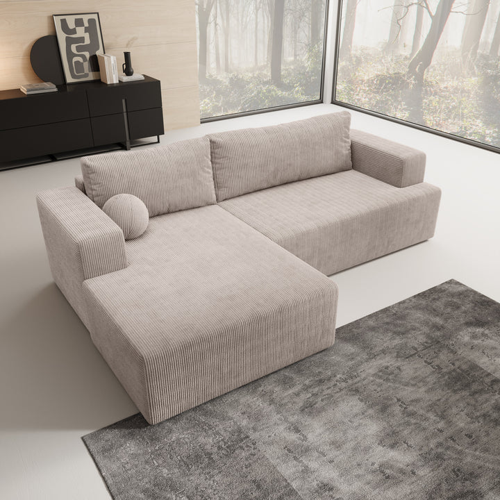 Mavana - Hoekbank 2-zits met chaise longue - Ribstof beige - Links