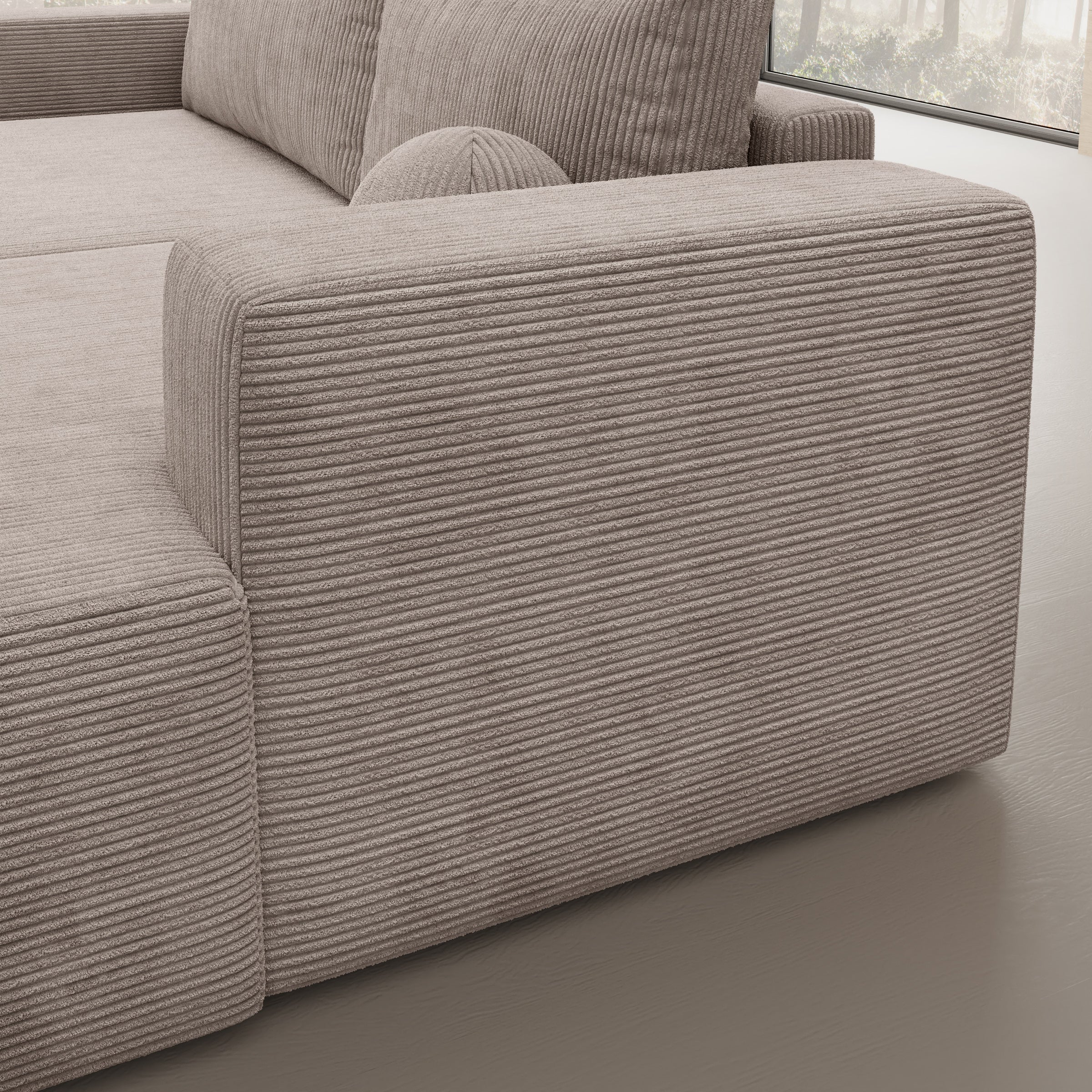 Mavana - Hoekbank 2-zits met chaise longue - Ribstof beige - Rechts