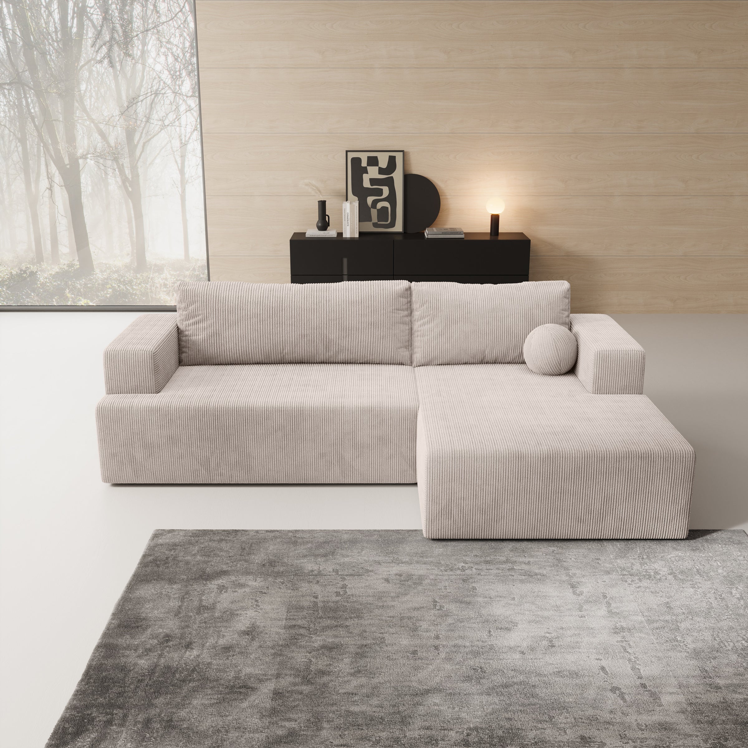 Mavana - Hoekbank 2-zits met chaise longue - Ribstof beige - Rechts