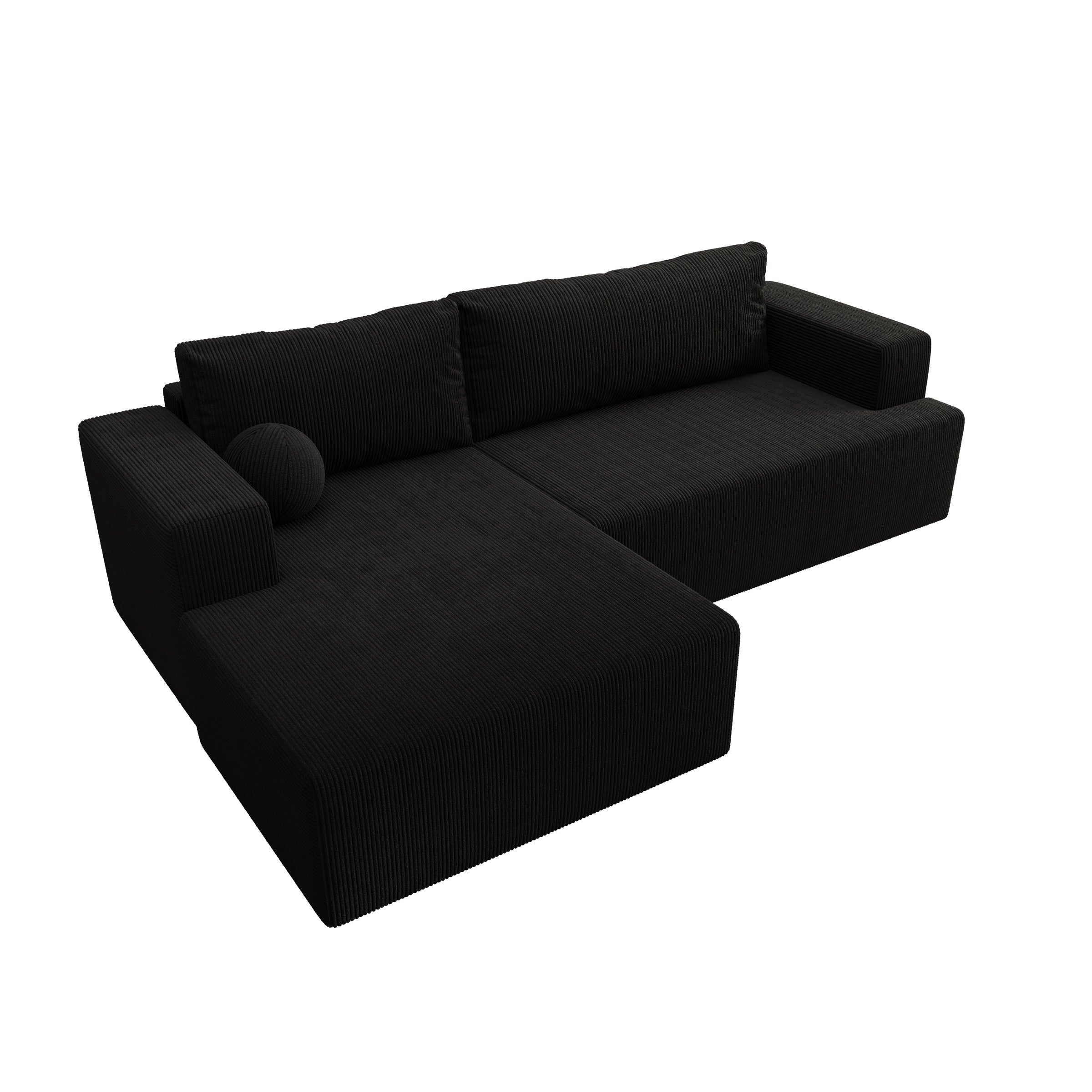 Mavana - Hoekbank 2-zits met chaise longue - Ribstof zwart - Links