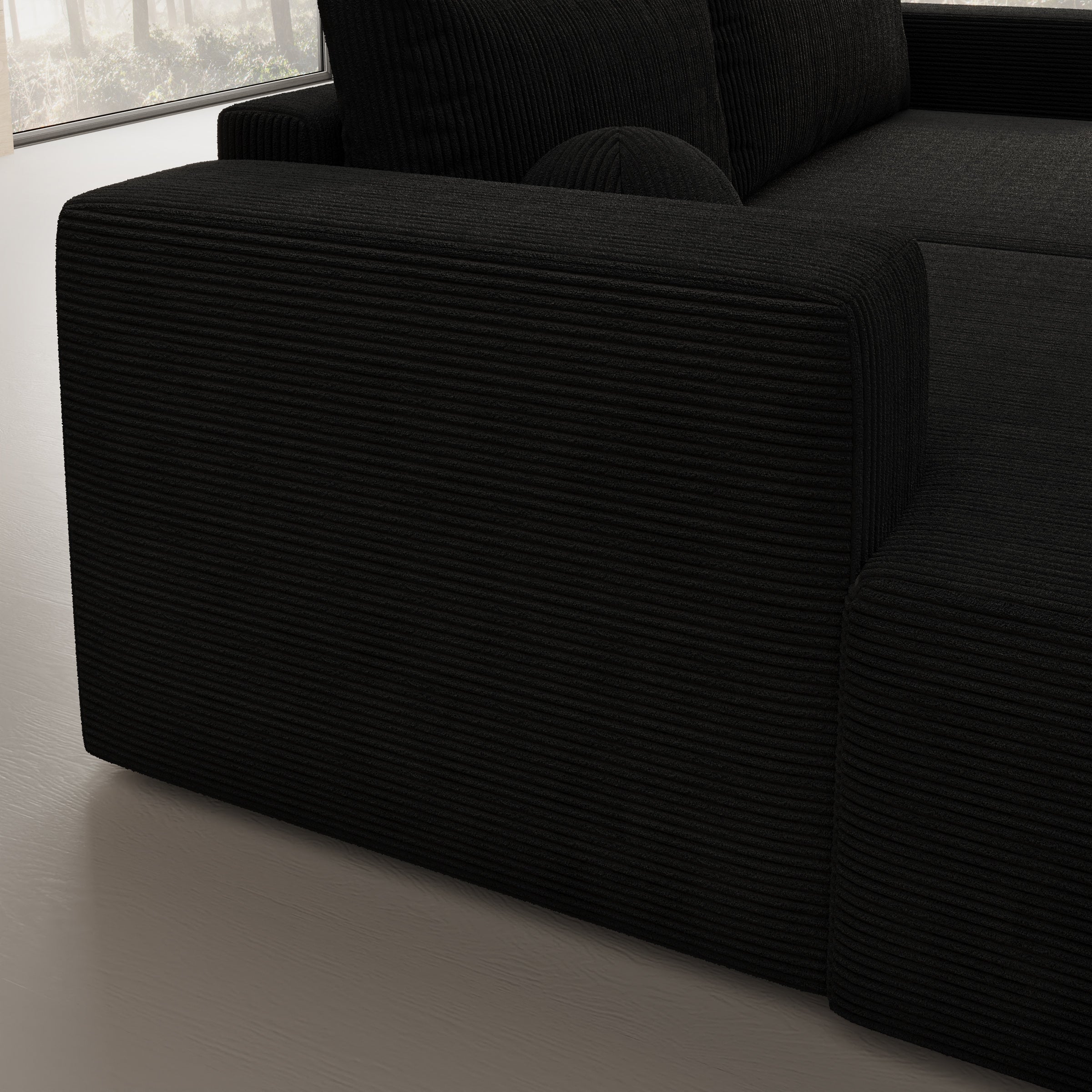 Mavana - Hoekbank 2-zits met chaise longue - Ribstof zwart - Links
