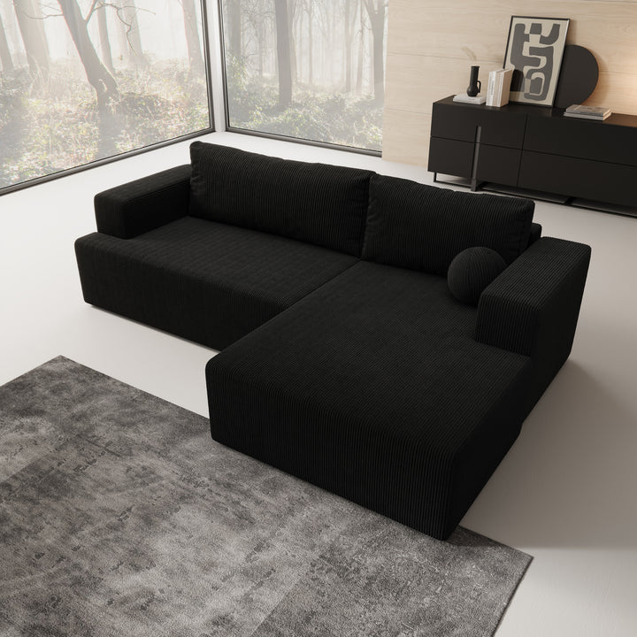 Mavana - Hoekbank 2-zits met chaise longue - Ribstof zwart - Rechts