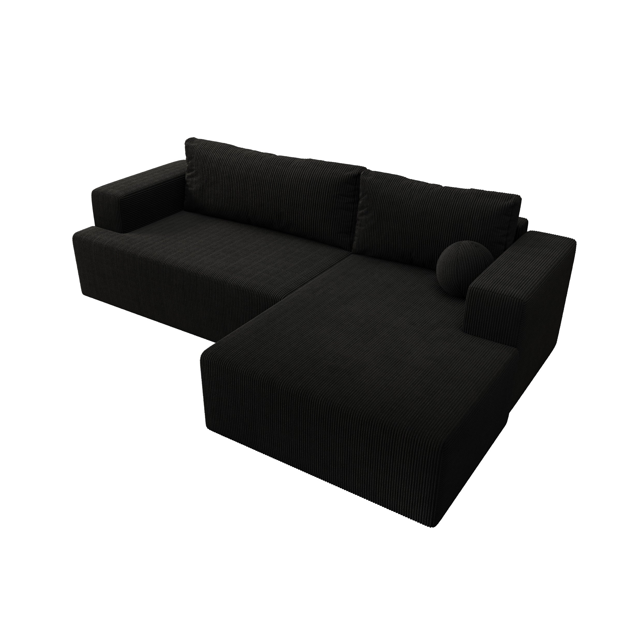 Mavana - Hoekbank 2-zits met chaise longue - Ribstof zwart - Rechts