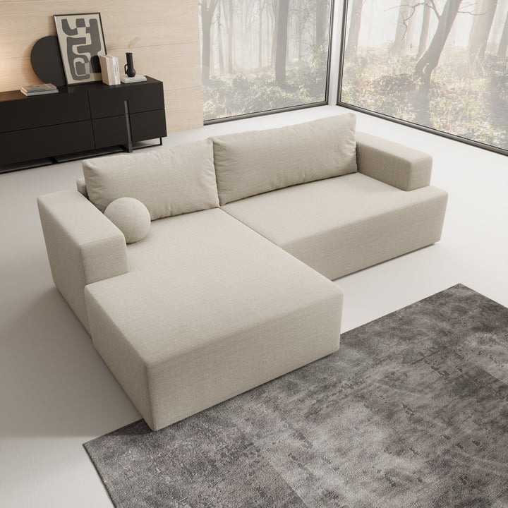 Mavana - Hoekbank 2-zits met chaise longue - Teddystof beige - Links