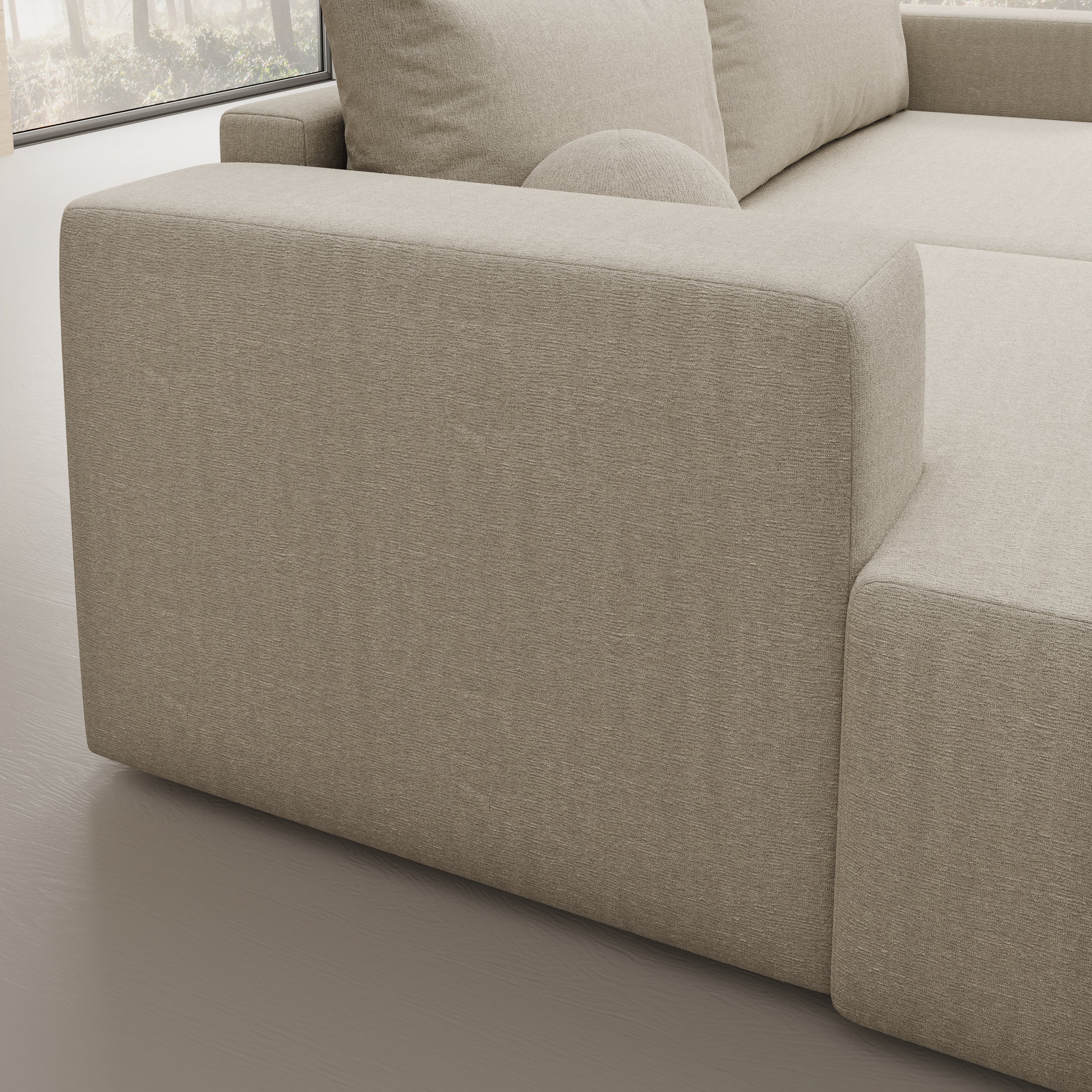 Mavana - Hoekbank 2-zits met chaise longue - Teddystof beige - Links