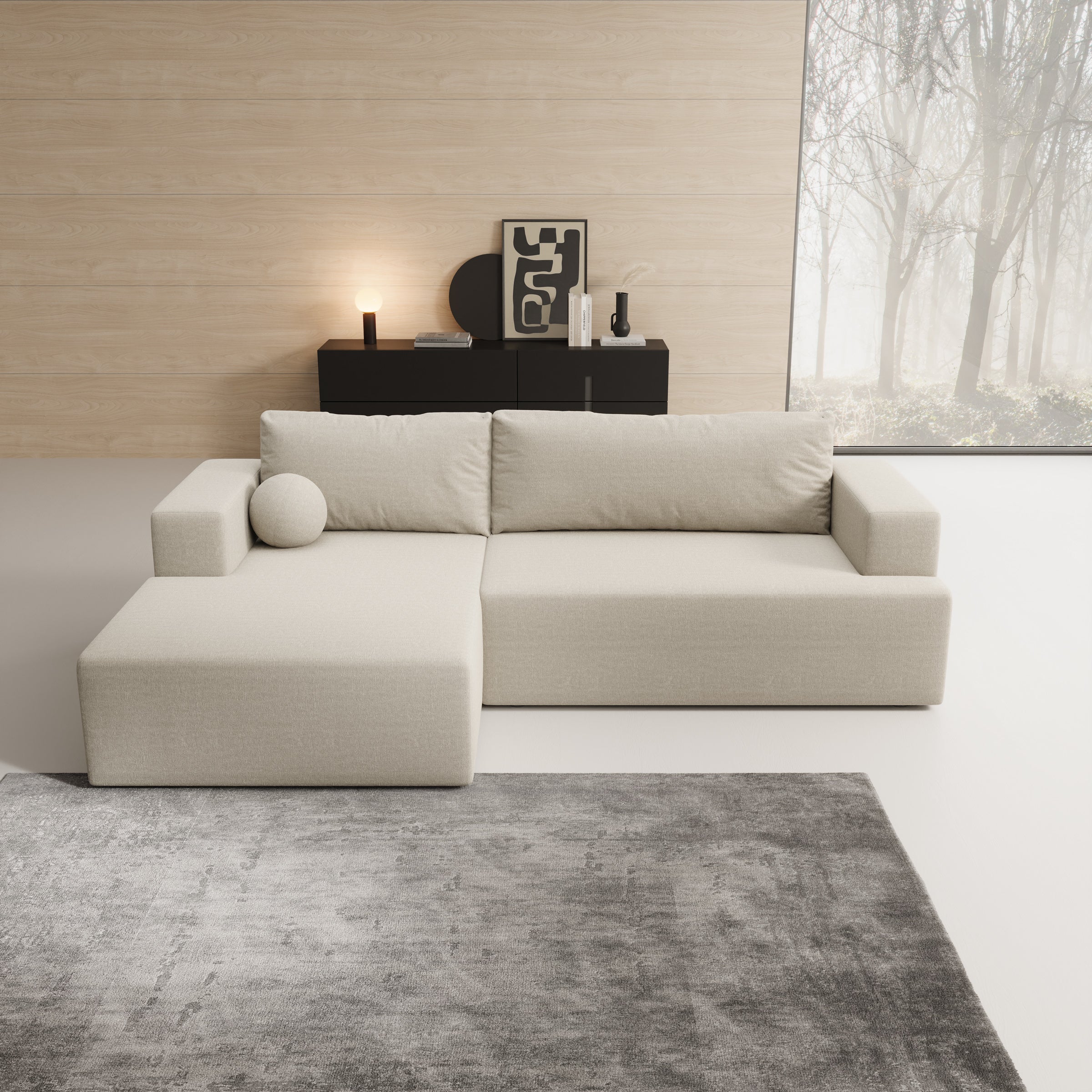 Mavana - Hoekbank 2-zits met chaise longue - Teddystof beige - Links