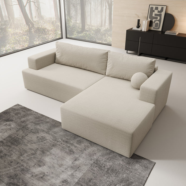 Mavana - Hoekbank 2-zits met chaise longue - Teddystof beige - Rechts