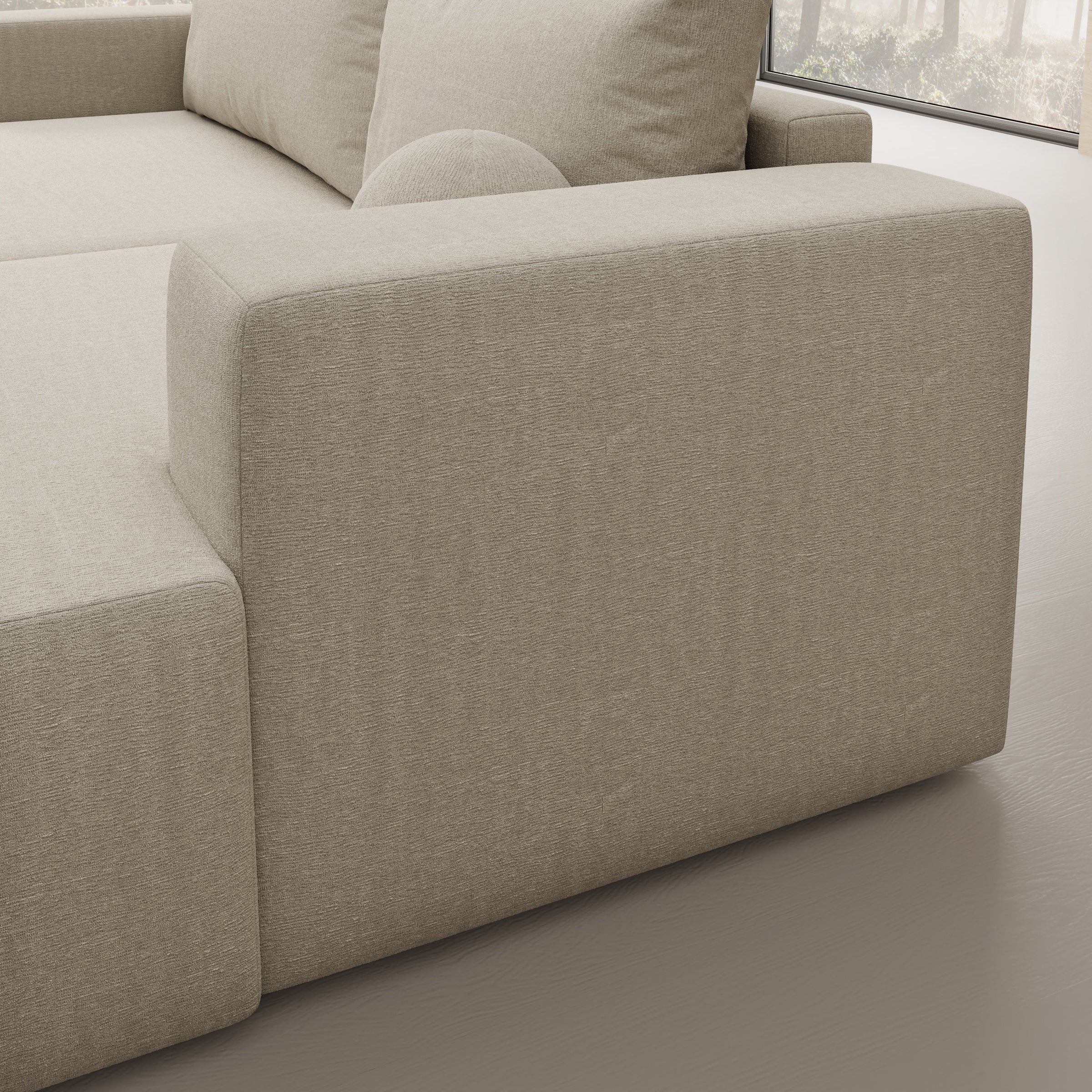 Mavana - Hoekbank 2-zits met chaise longue - Teddystof beige - Rechts