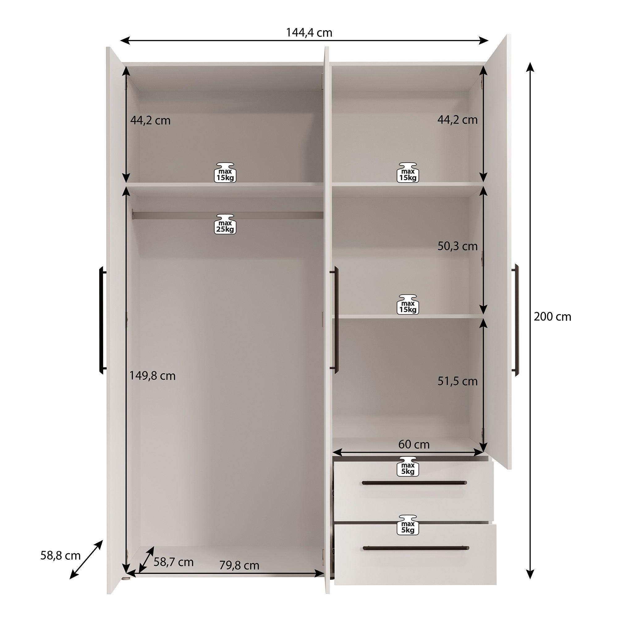 Mayen - Kledingkast 3 deuren - Eikenpatroon - 145x59x200 cm