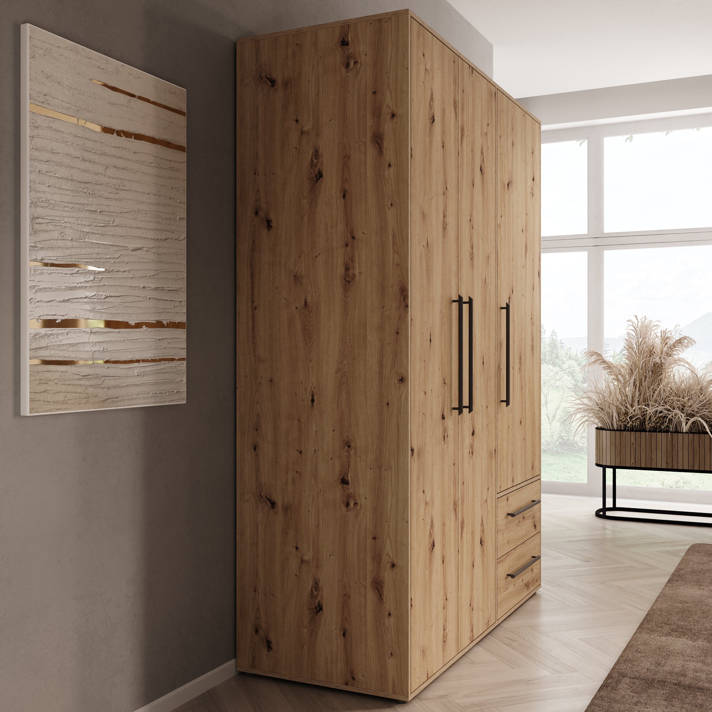 Mayen - Kledingkast 3 deuren - Eikenpatroon - 145x59x200 cm