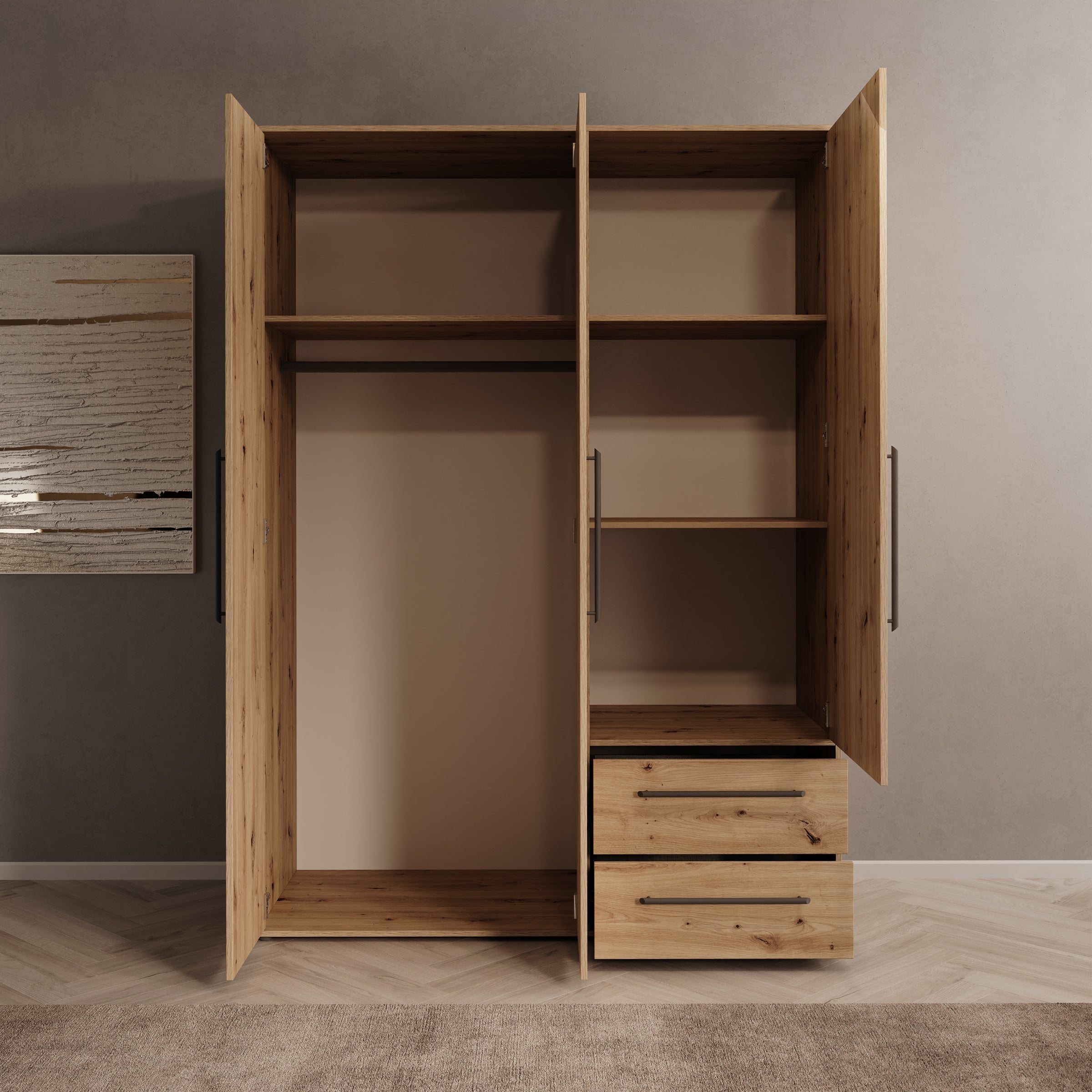 Mayen - Kledingkast 3 deuren - Eikenpatroon - 145x59x200 cm