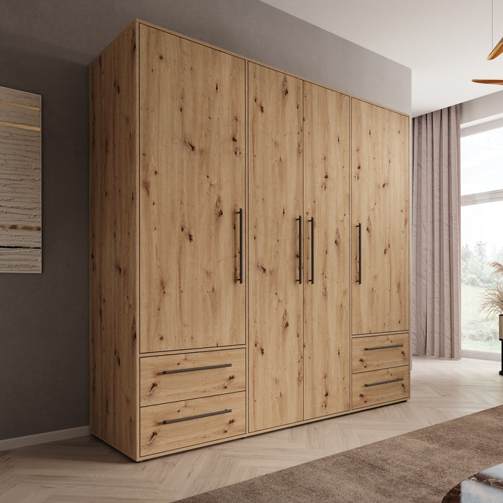 Mayen - Kledingkast 4 deuren - Eikenpatroon - 206x59x200 cm