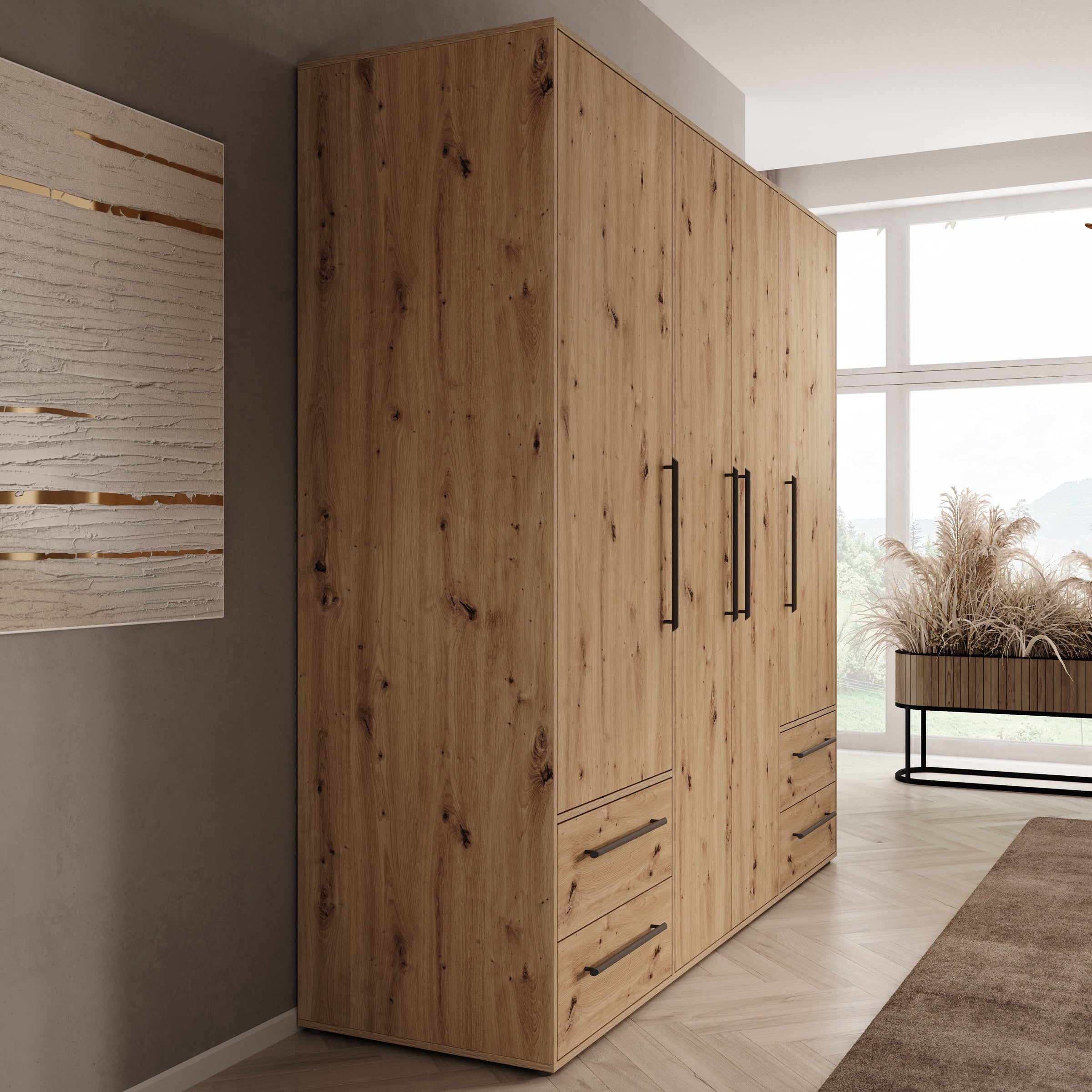 Mayen - Kledingkast 4 deuren - Eikenpatroon - 206x59x200 cm
