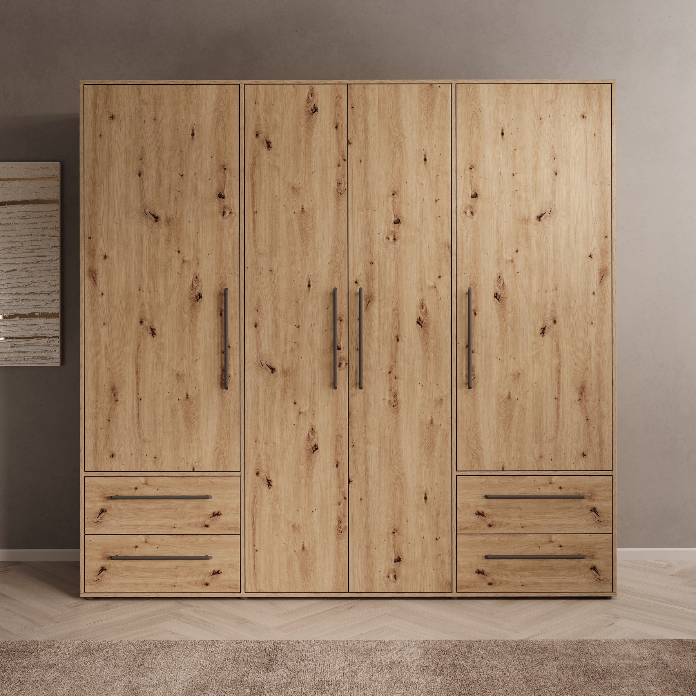 Mayen - Kledingkast 4 deuren - Eikenpatroon - 206x59x200 cm