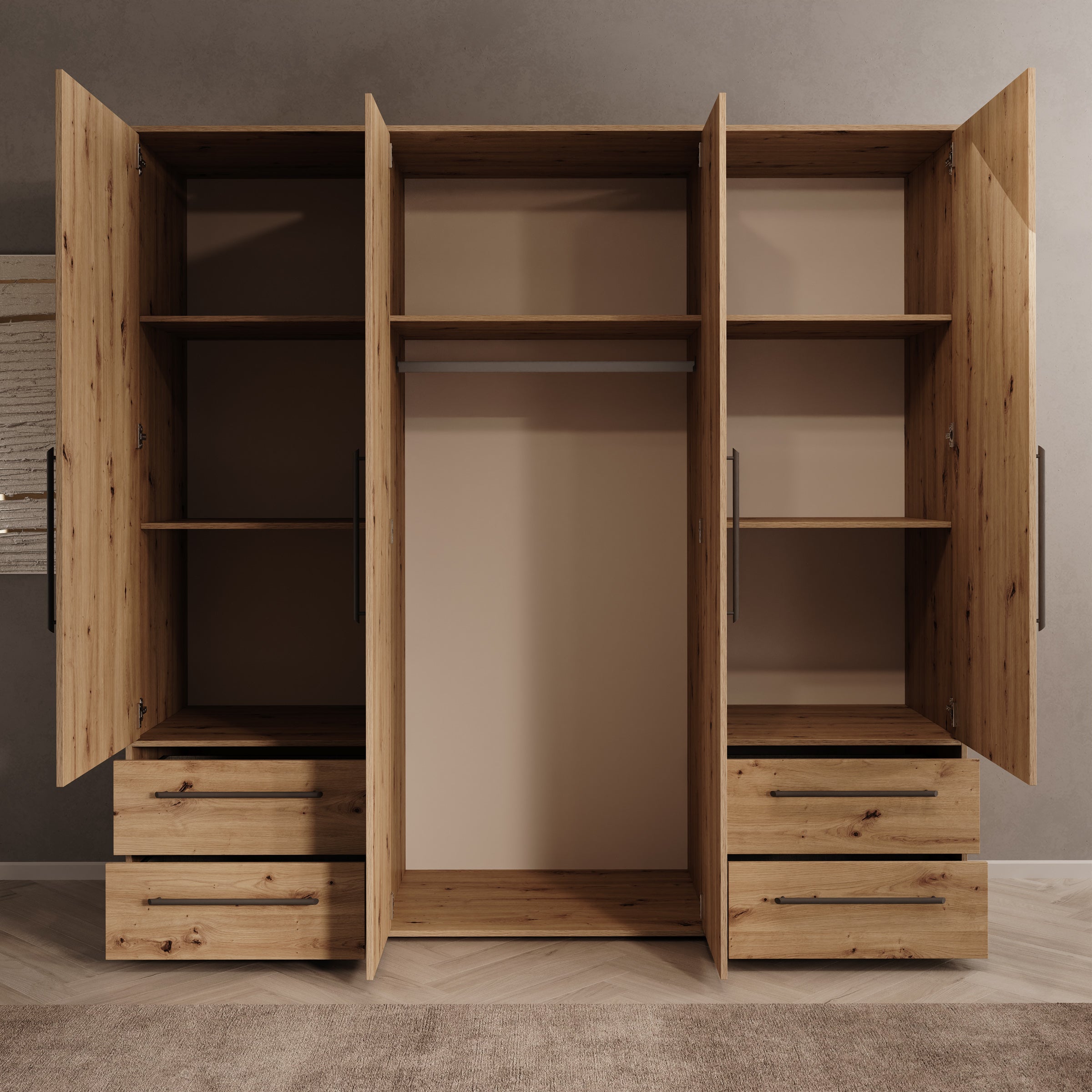 Mayen - Kledingkast 4 deuren - Eikenpatroon - 206x59x200 cm