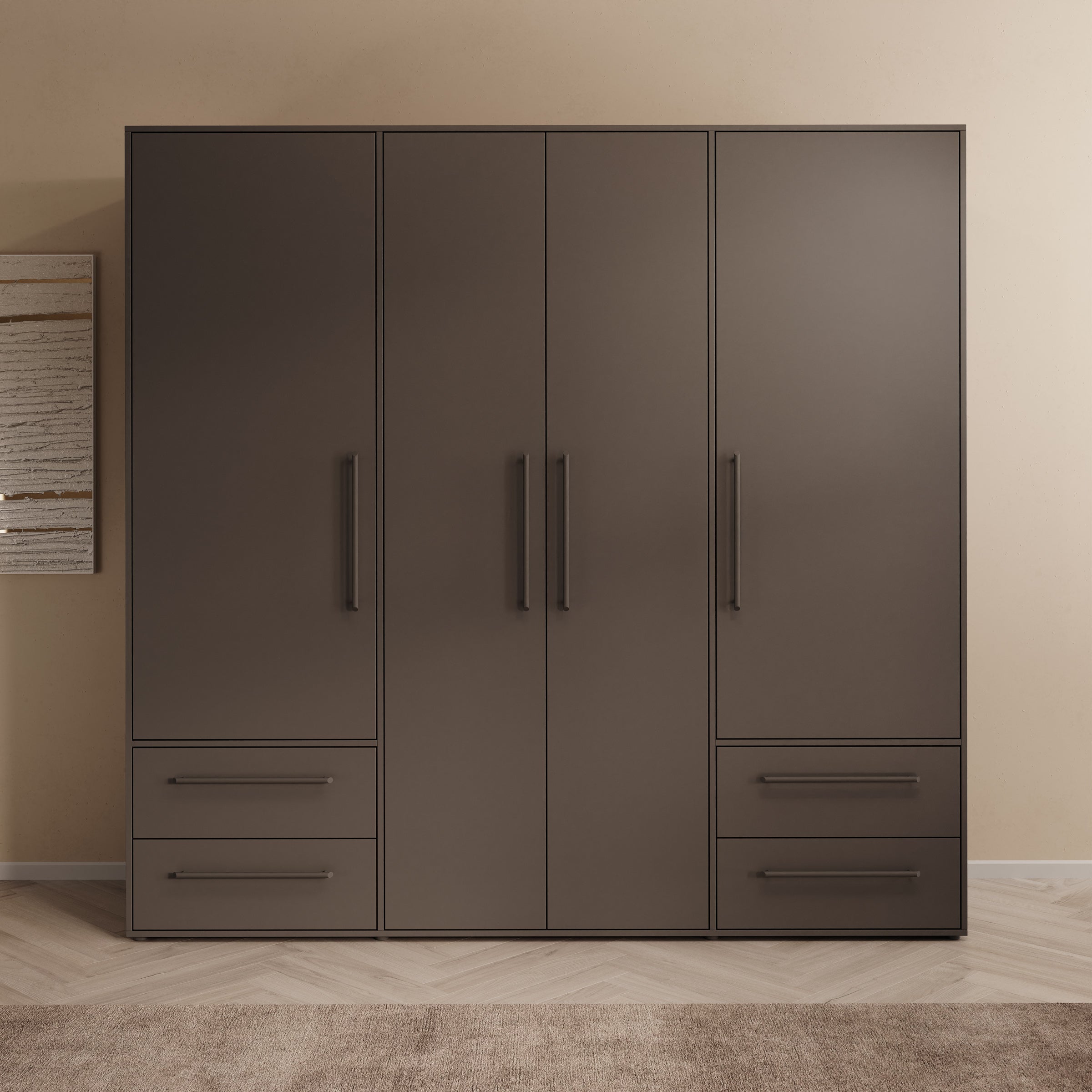 Mayen - Kledingkast 4 deuren - Zwart - 206x59x200 cm
