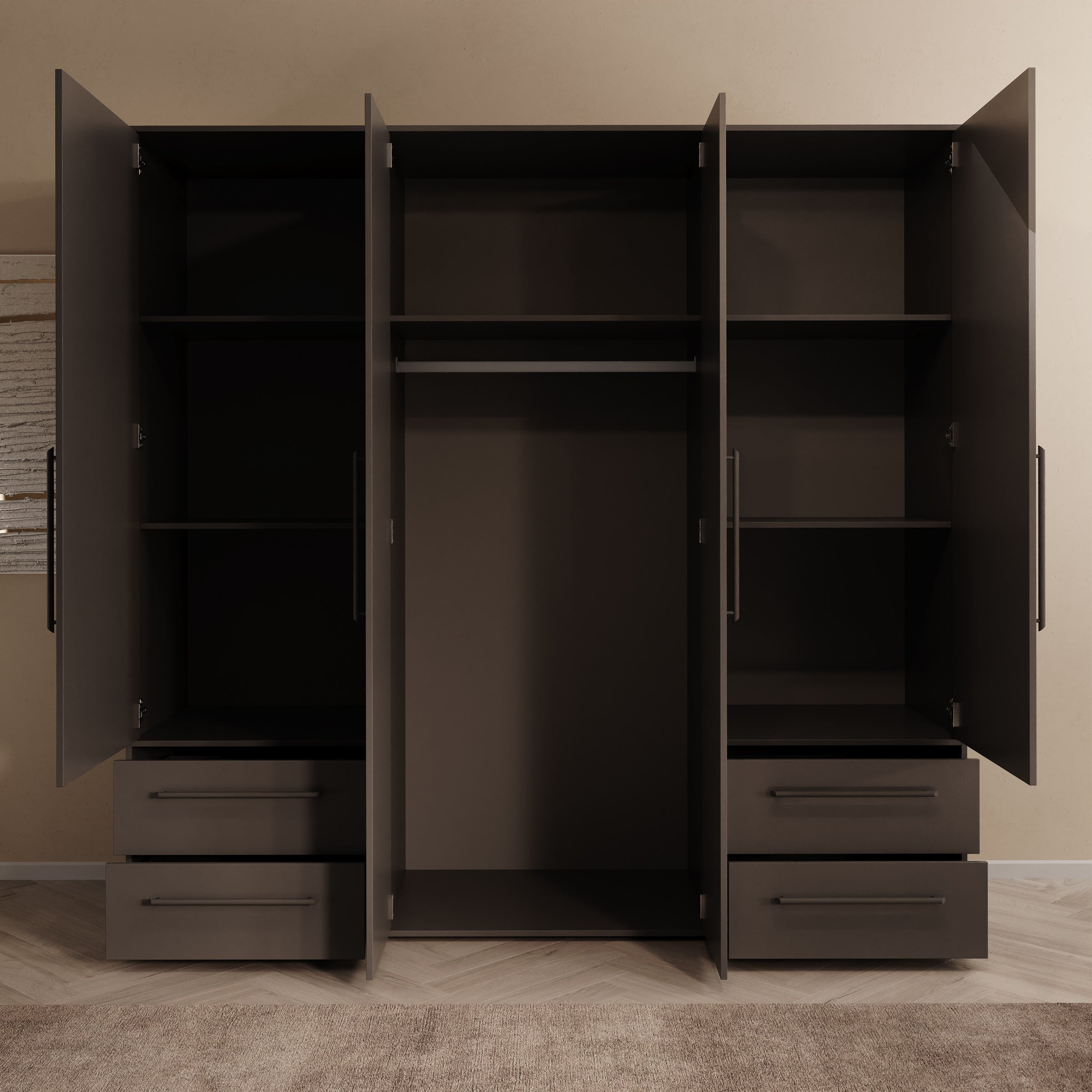 Mayen - Kledingkast 4 deuren - Zwart - 206x59x200 cm