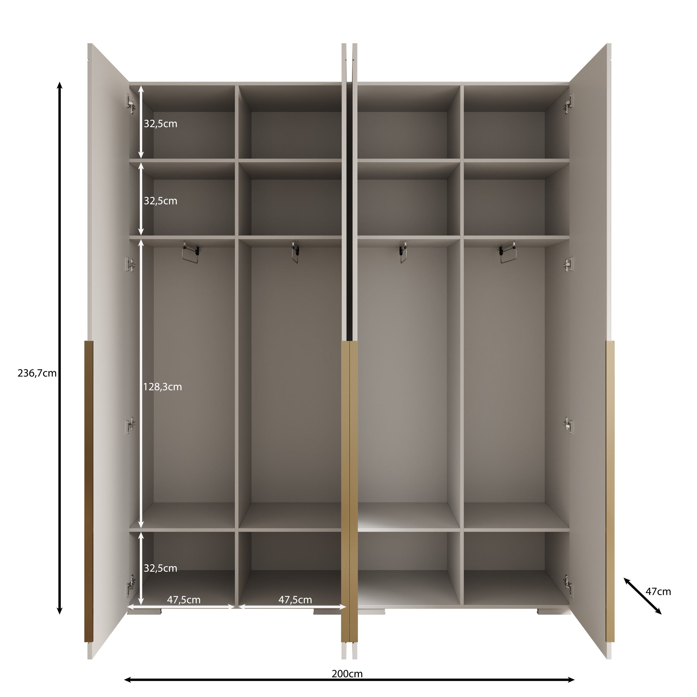 Mayfair - Kledingkast 4-deurs - Zwart - 200x47x237 cm