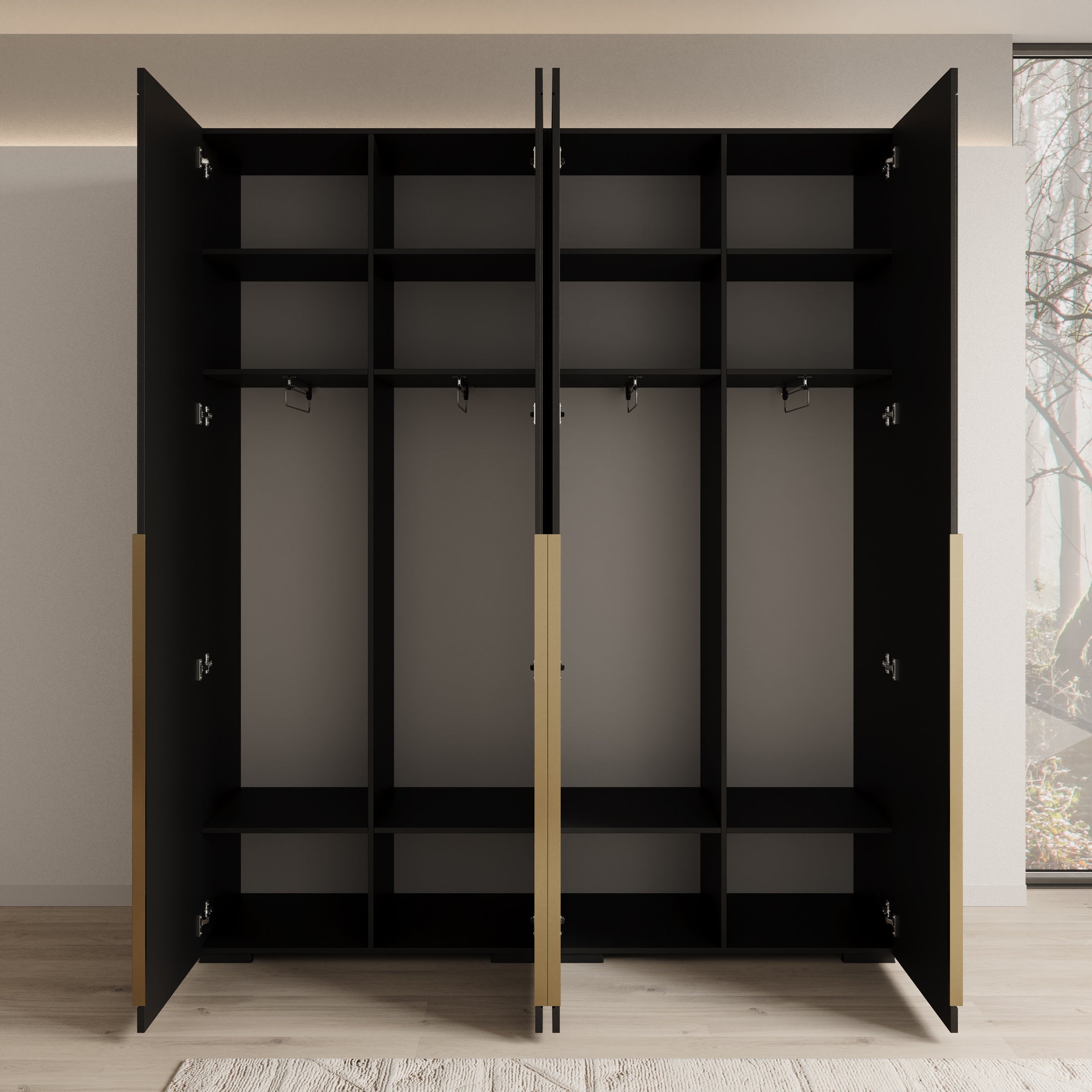 Mayfair - Kledingkast 4-deurs - Zwart - 200x47x237 cm