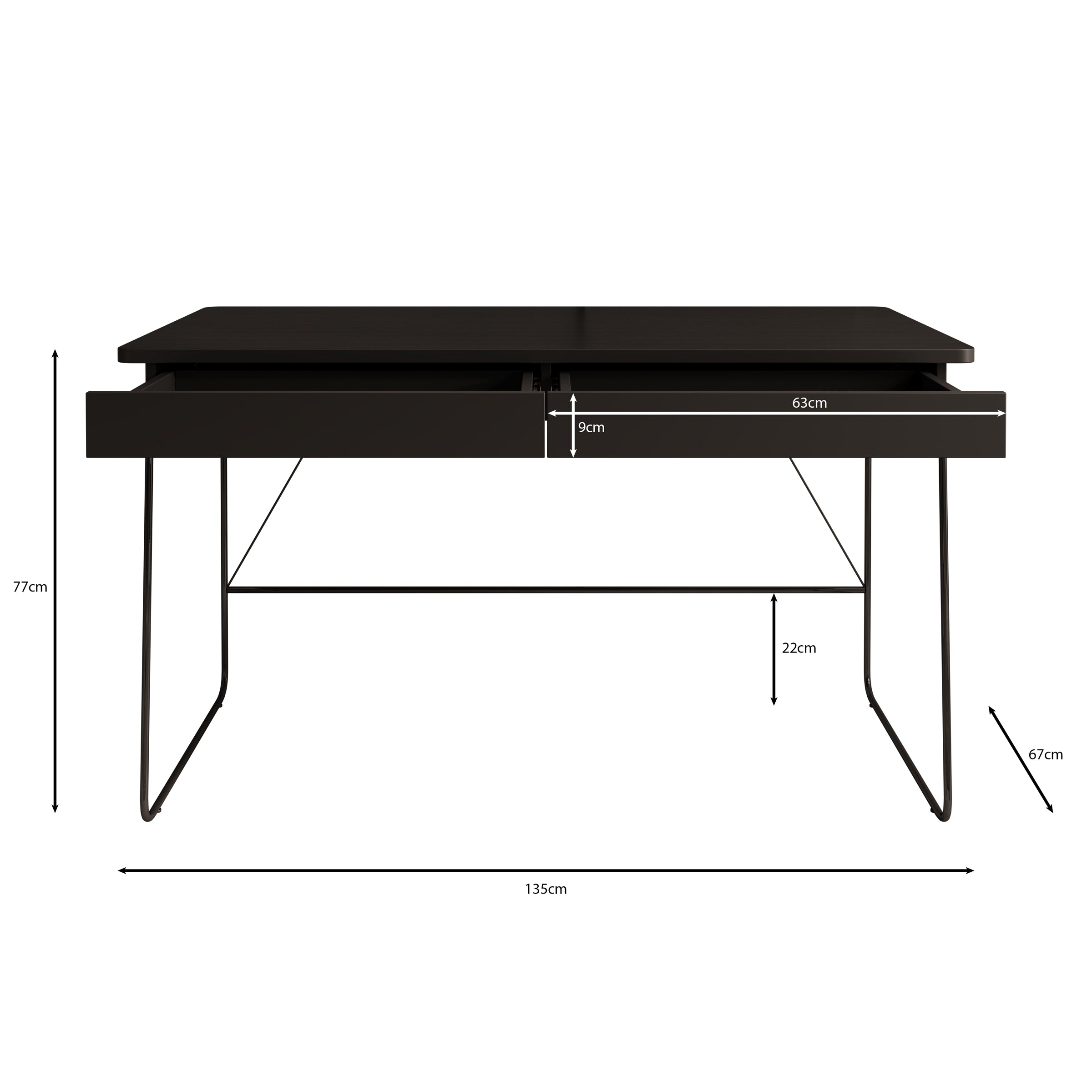 Medea - Bureau - Zwart - 135x67x77 cm
