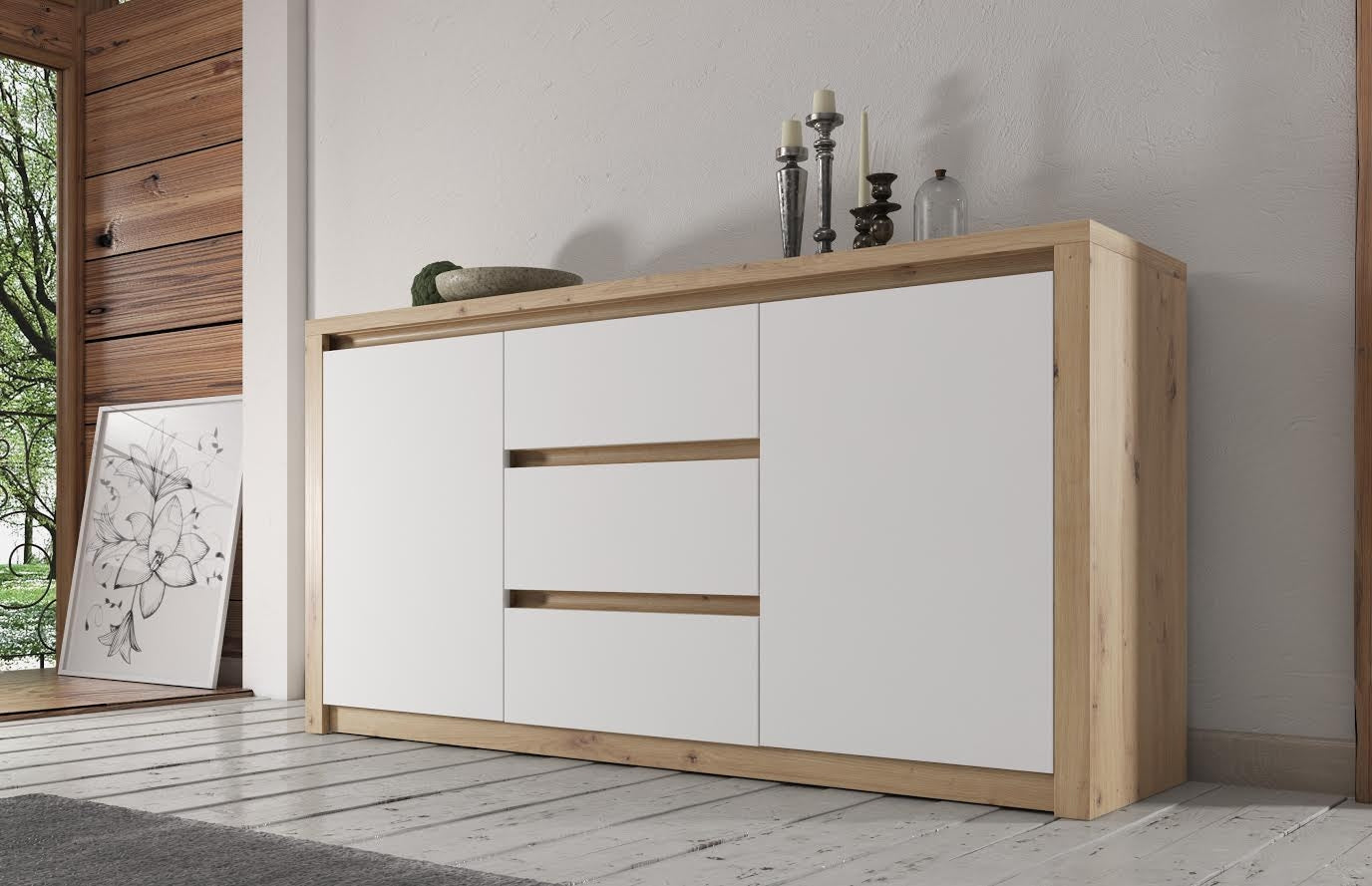 Melody - Dressoir - Wit/eiken - 140x43x80 cm