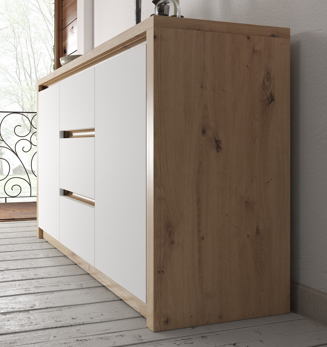 Melody - Dressoir - Wit/eiken - 140x43x80 cm