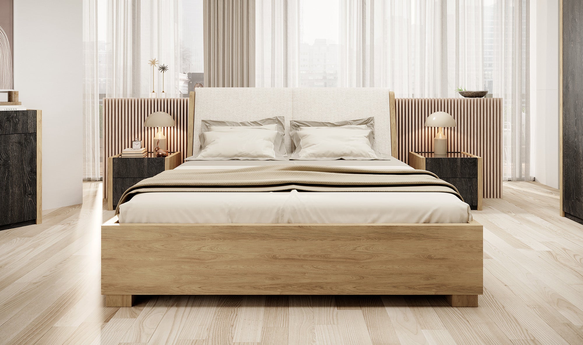 Mendi - Tweepersoonsbed - Eiken/Antraciet - 160x200 cm
