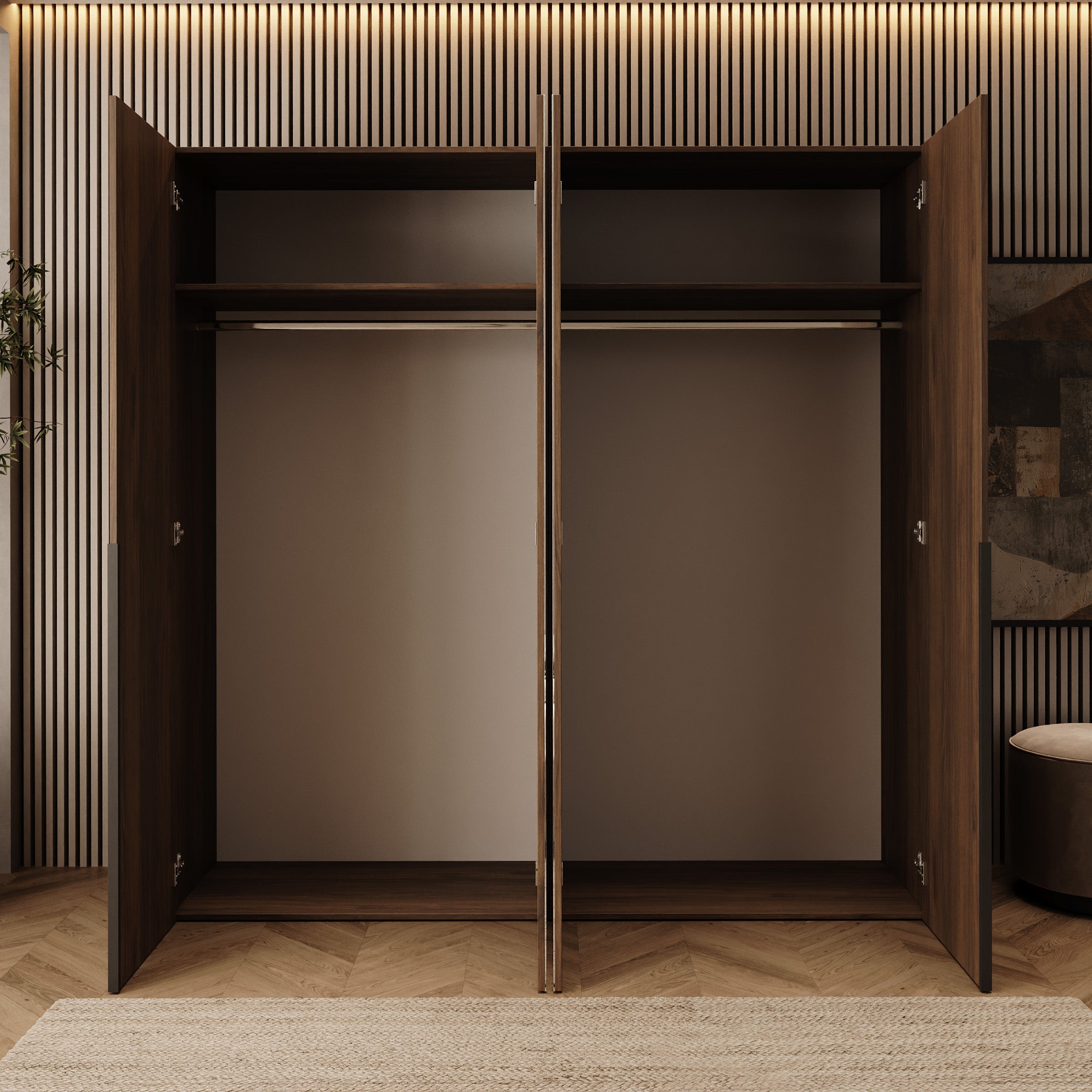 Mercer - Kledingkast 4-deurs - Walnootpatroon - 200x52x202 cm