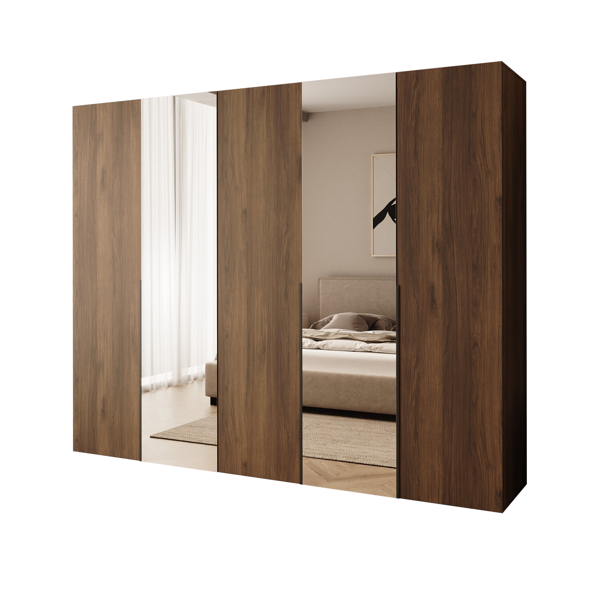 Mercer - Kledingkast 5-deurs - Walnootpatroon - 250x52x202 cm