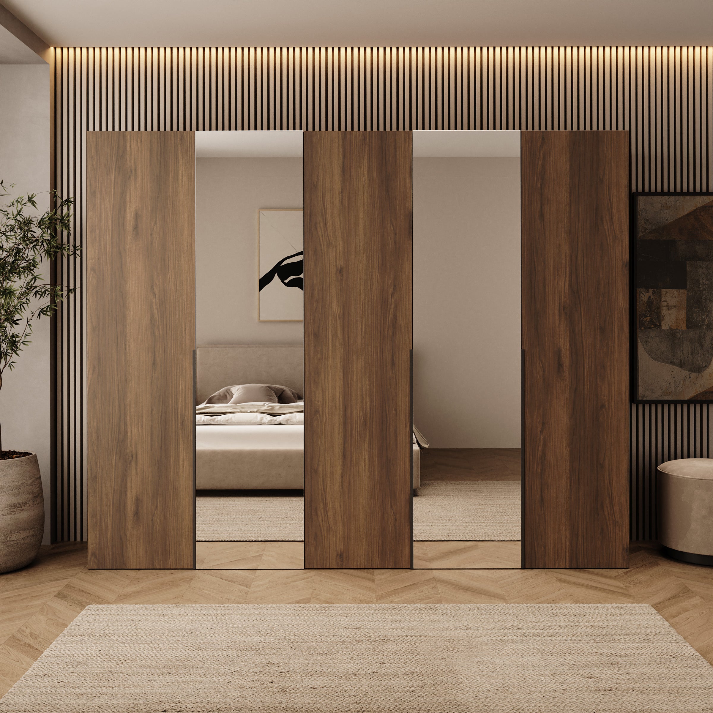 Mercer - Kledingkast 5-deurs - Walnootpatroon - 250x52x202 cm