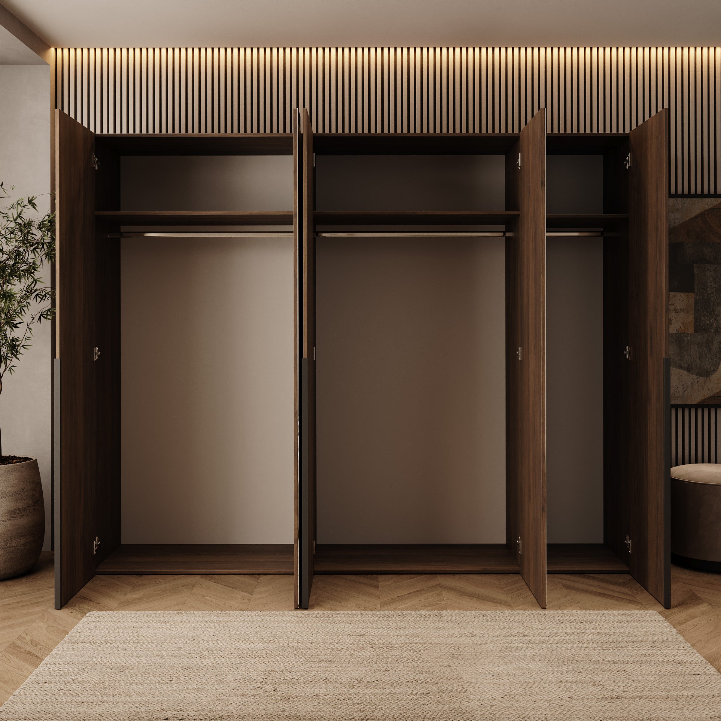 Mercer - Kledingkast 5-deurs - Walnootpatroon - 250x52x202 cm
