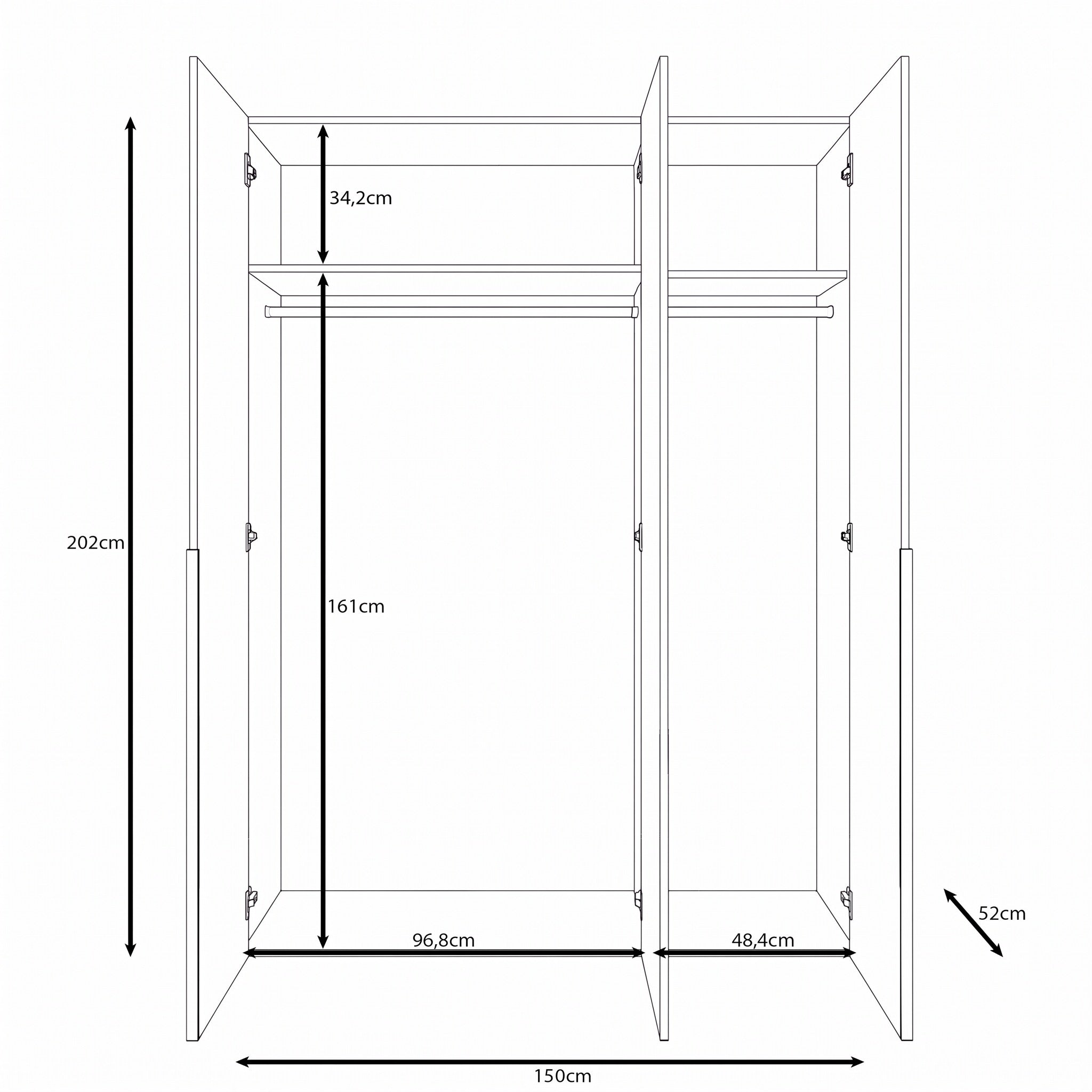 Mercer - Kledingkast 3-deurs - Walnootpatroon - 150x52x202 cm