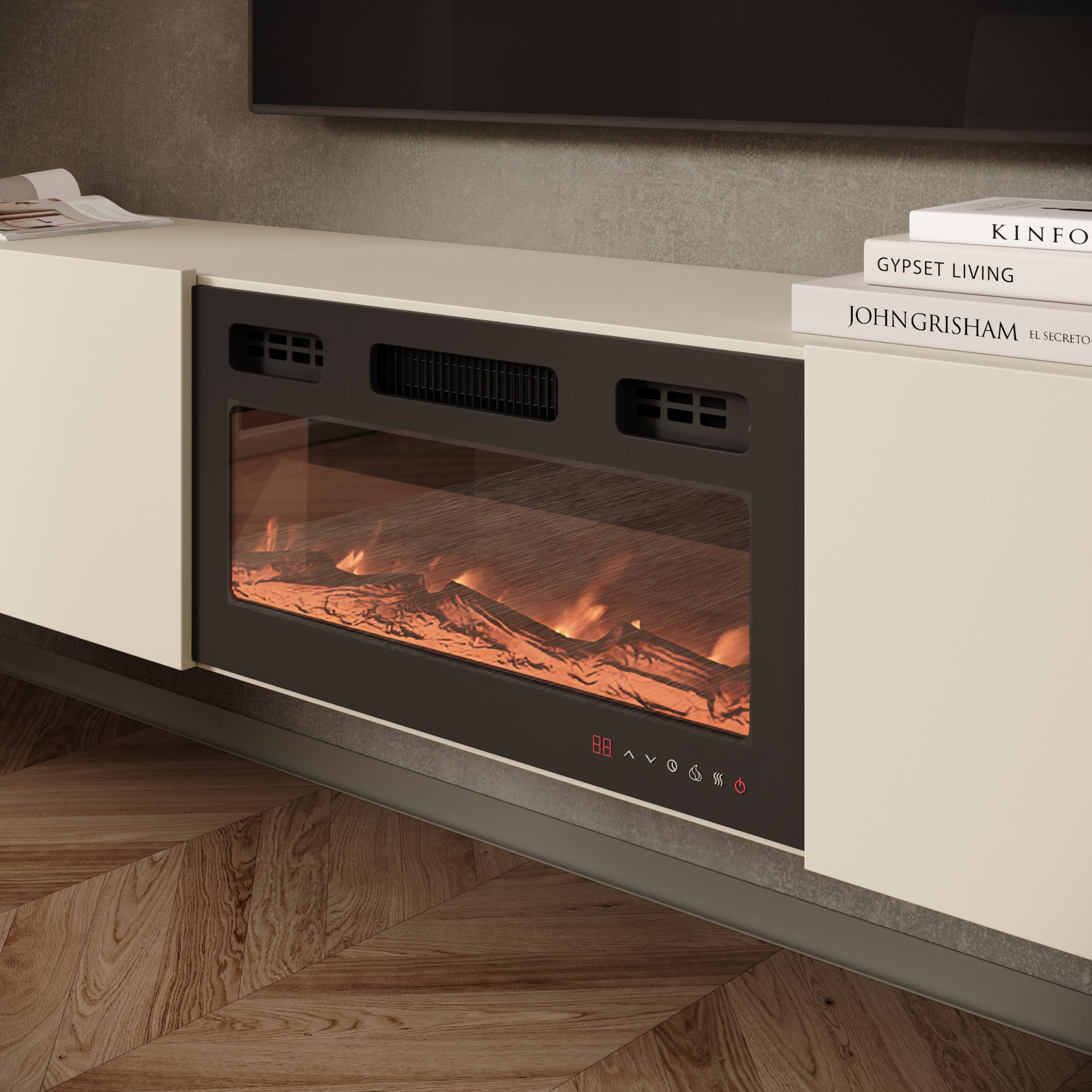 Merion - TV-Meubel met sfeerhaard - Beige - 180x32x32 cm