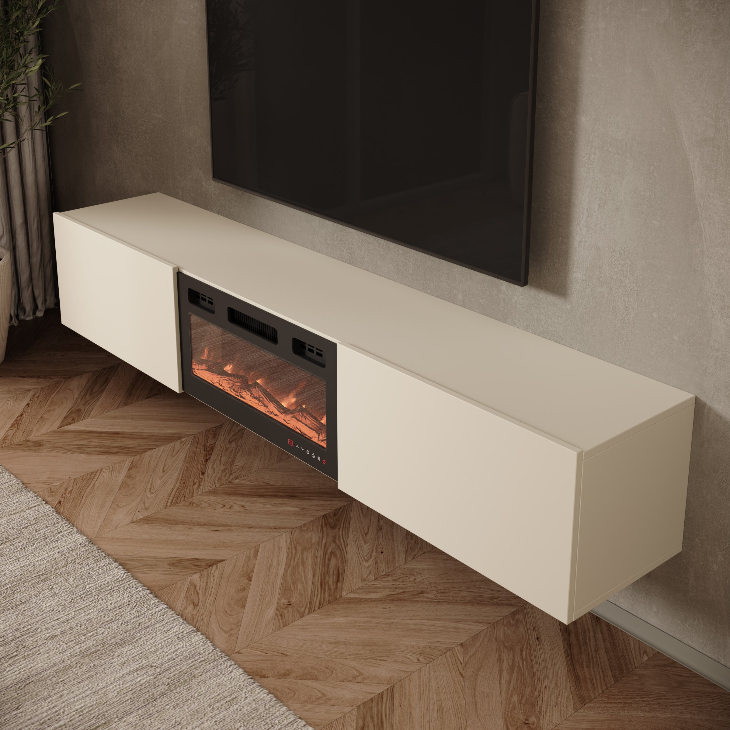 Merion - TV-Meubel met sfeerhaard - Beige - 180x32x32 cm