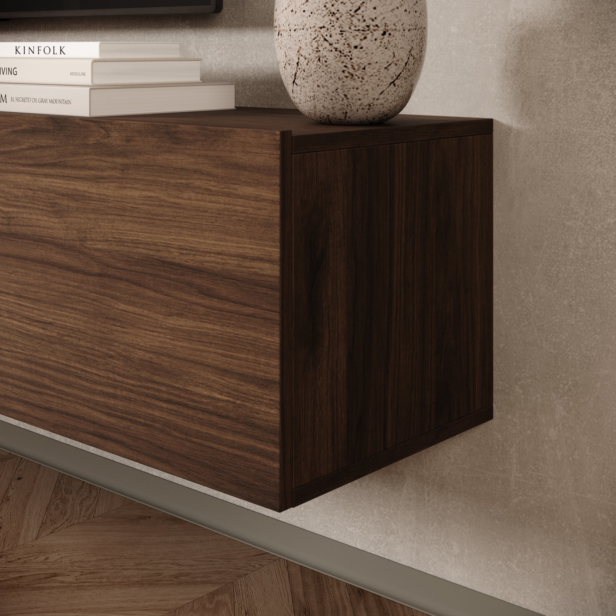 Merion - TV-Meubel met sfeerhaard - Walnootpatroon - 180x32x32 cm