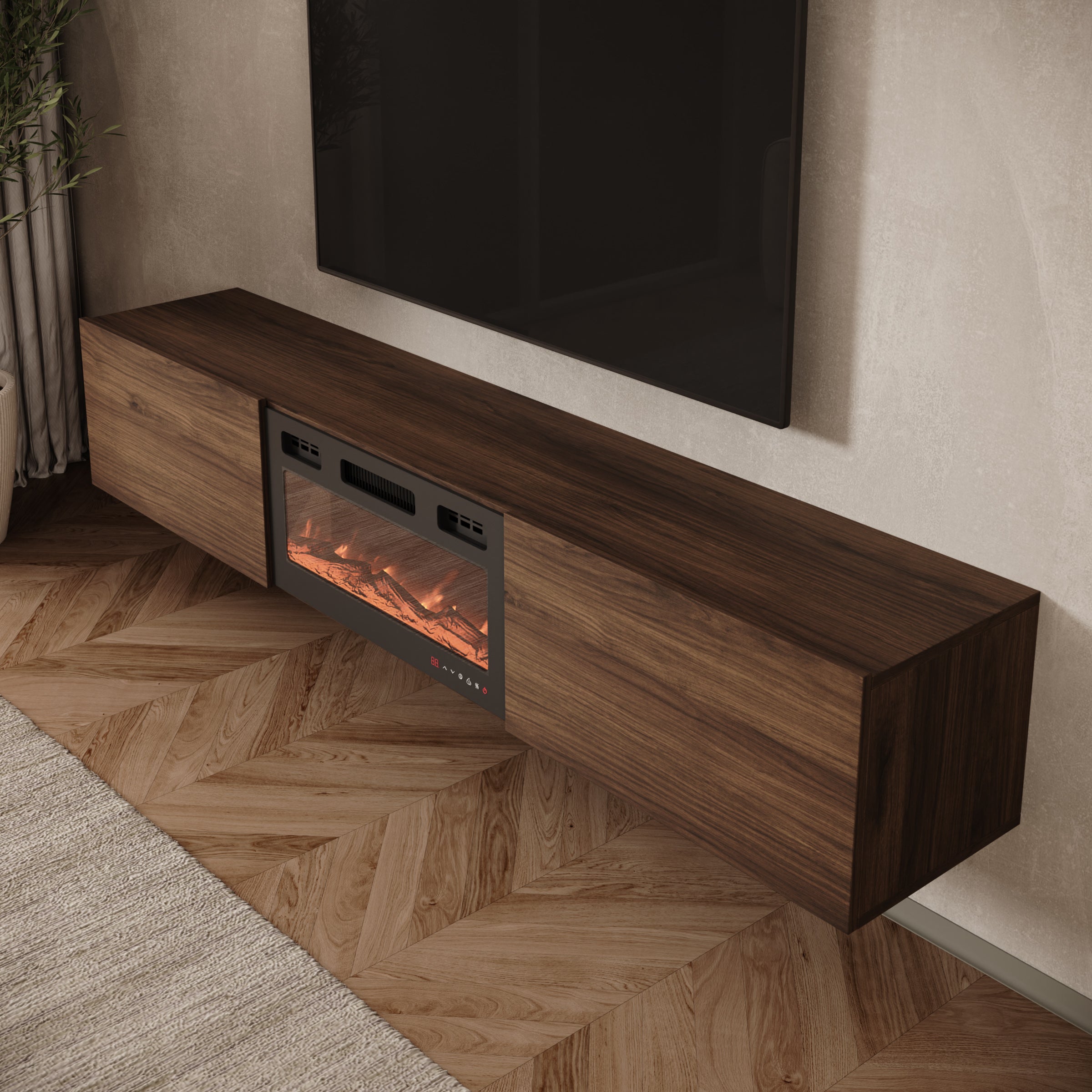 Merion - TV-Meubel met sfeerhaard - Walnootpatroon - 180x32x32 cm