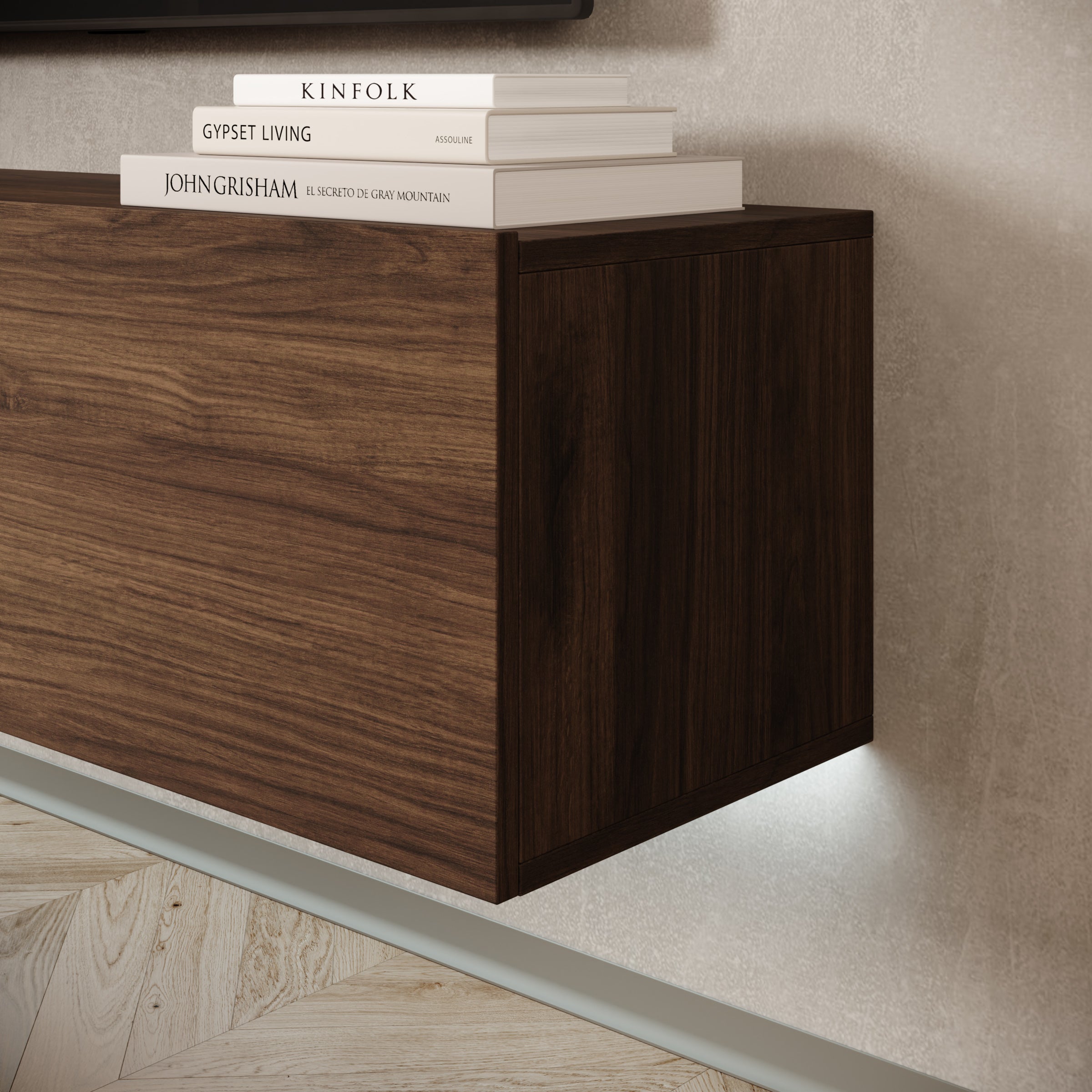 Merion - TV-Meubel met verlichting - Walnootpatroon - 144x32x32 cm