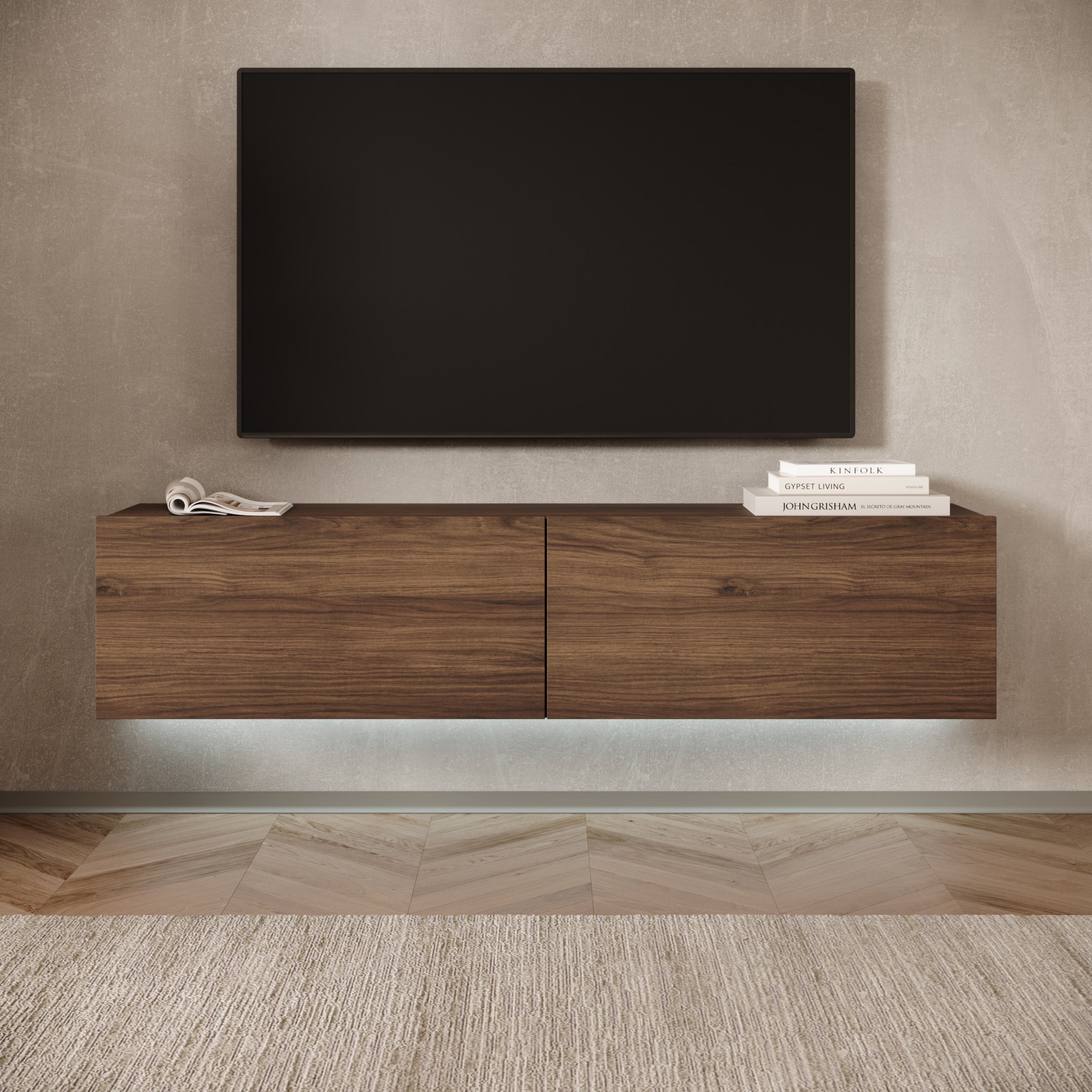 Merion - TV-Meubel met verlichting - Walnootpatroon - 144x32x32 cm